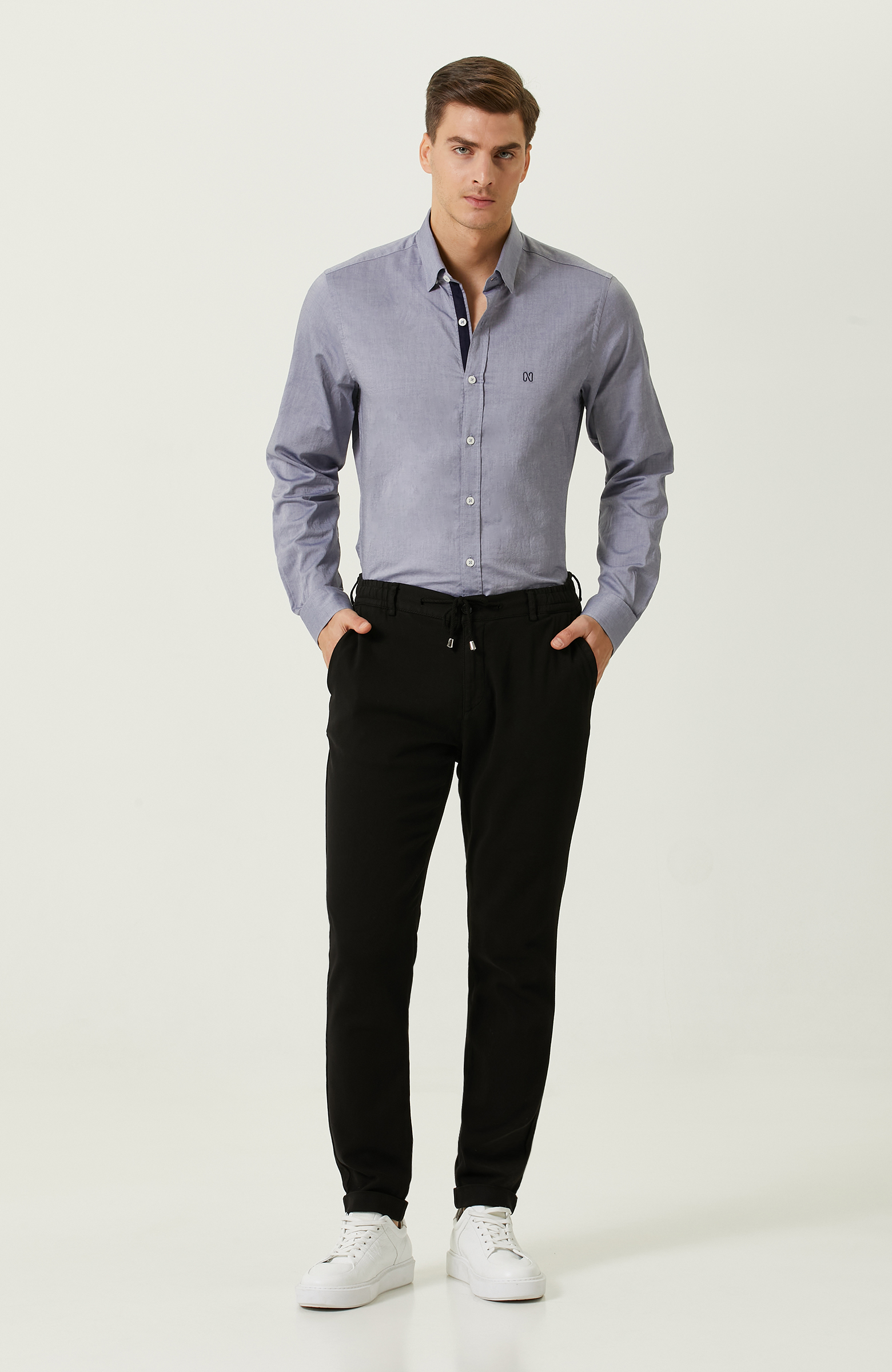 Lacivert Uzun Kollu  Gömlek