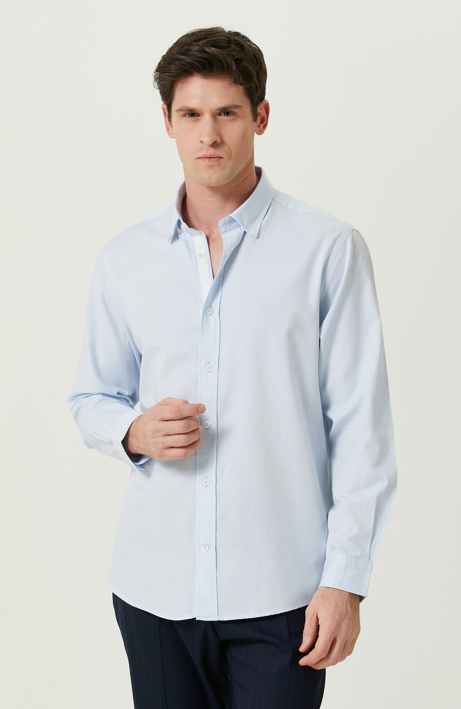 Mavi Oxford Uzun Kollu Gömlek