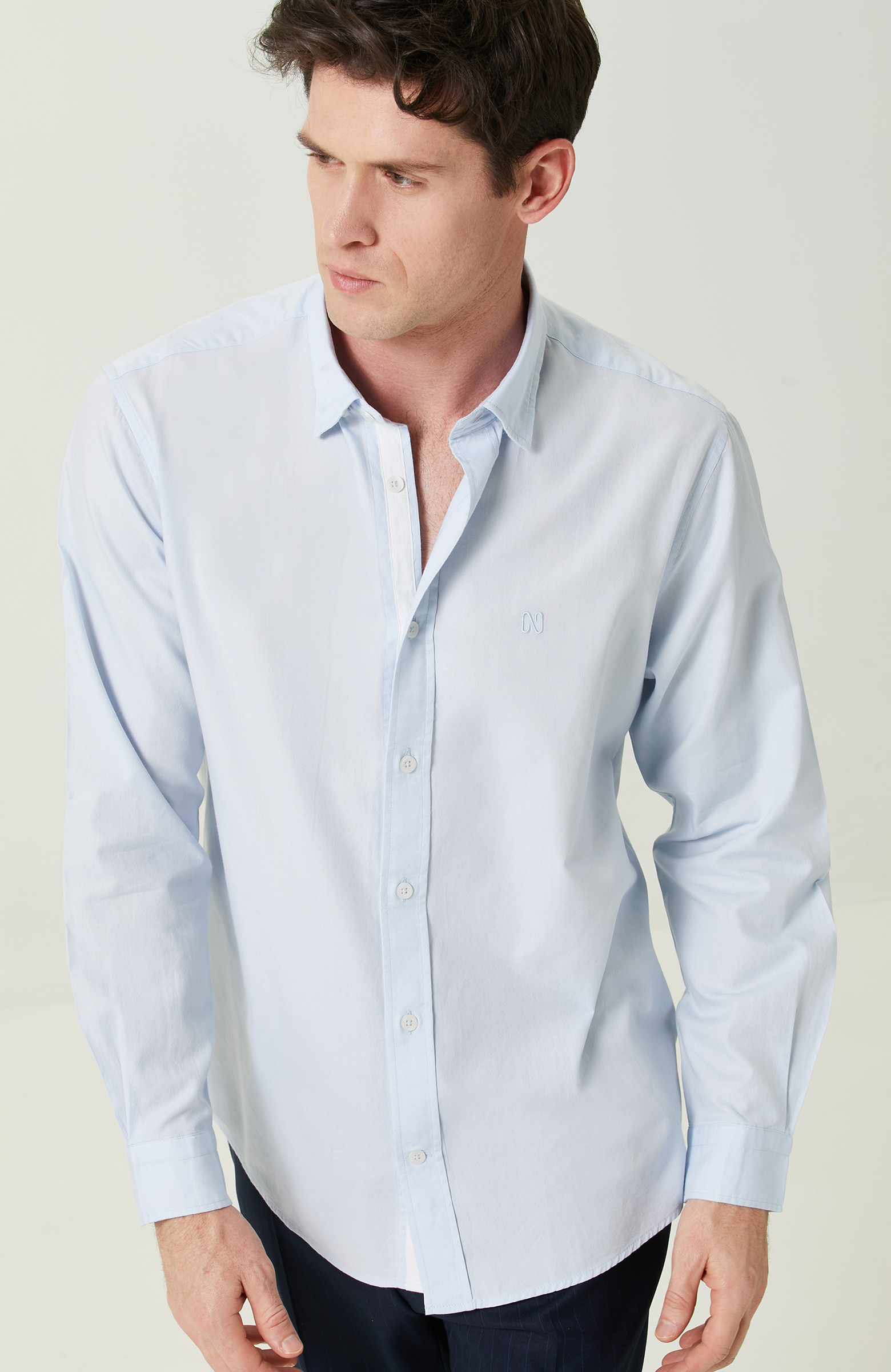 Mavi Oxford Uzun Kollu Gömlek