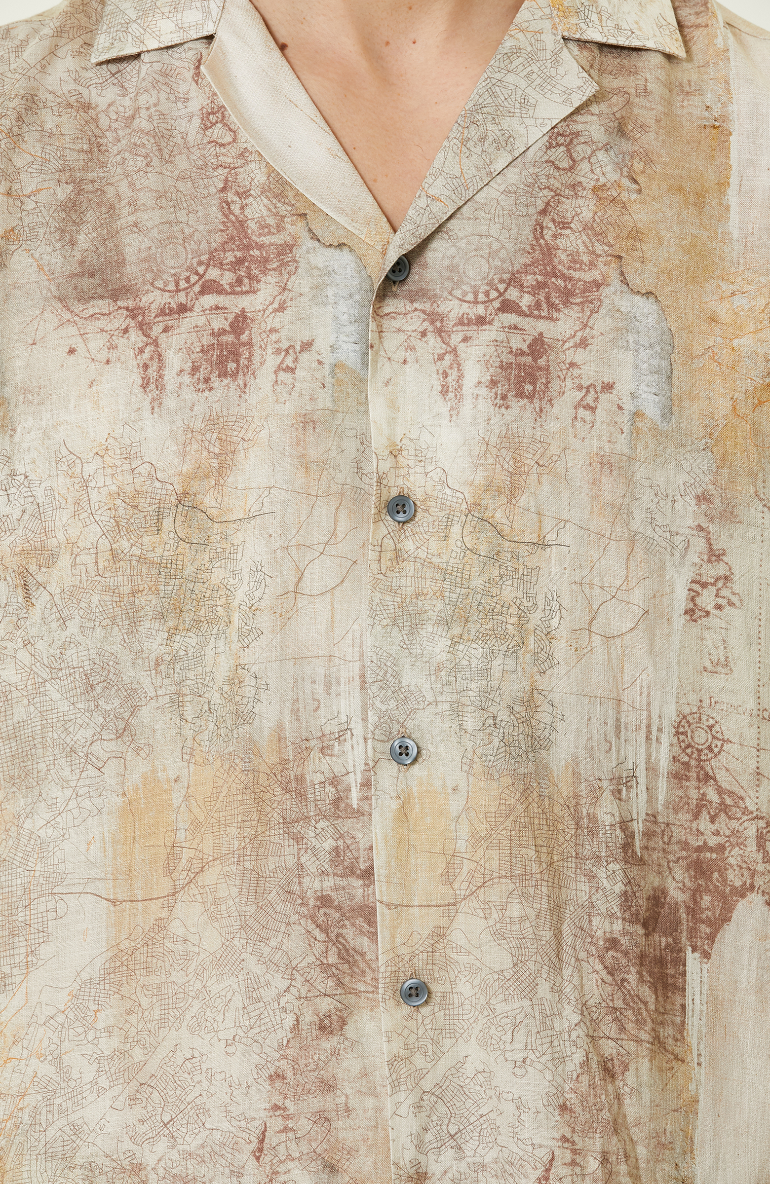 Bej Baskılı Keten Gömlek