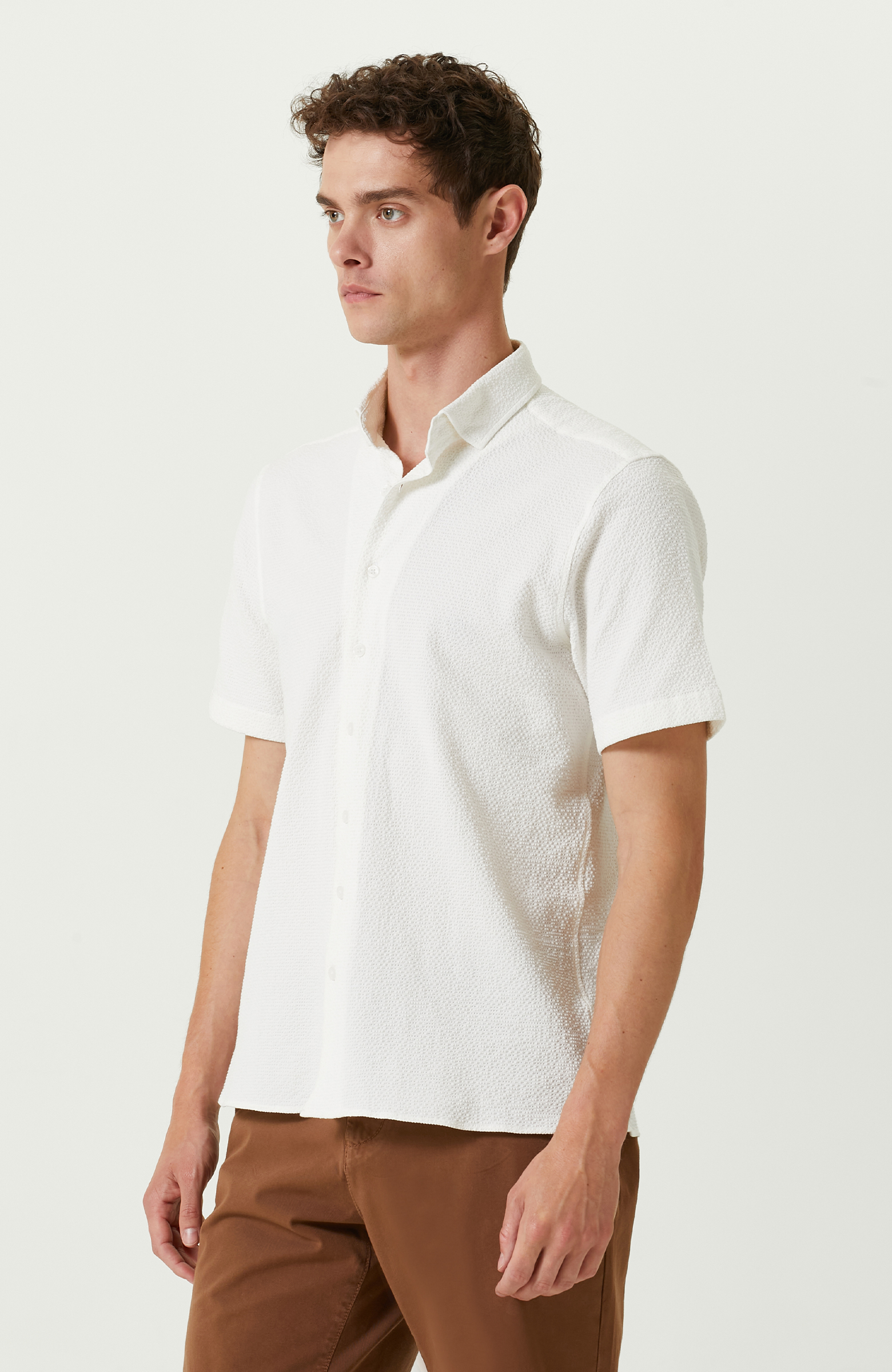 Ekru Gofreli Gömlek