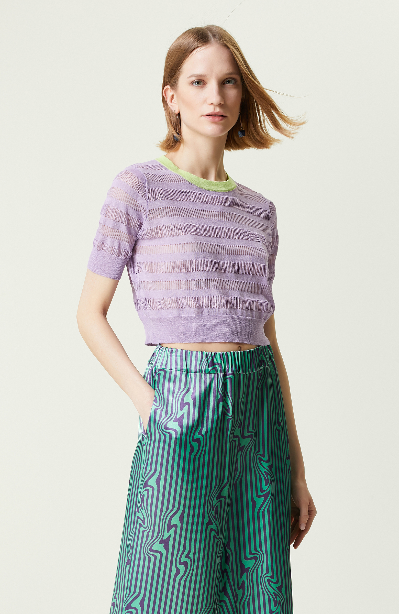 Lila Ajurlu Kısa Kollu Kazak