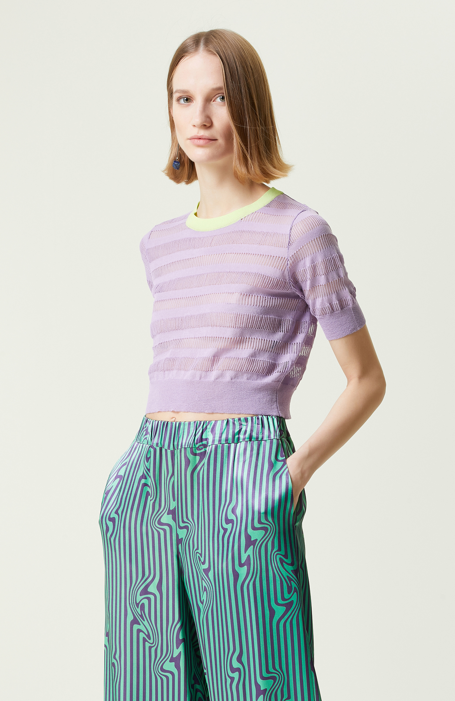 Lila Ajurlu Kısa Kollu Kazak