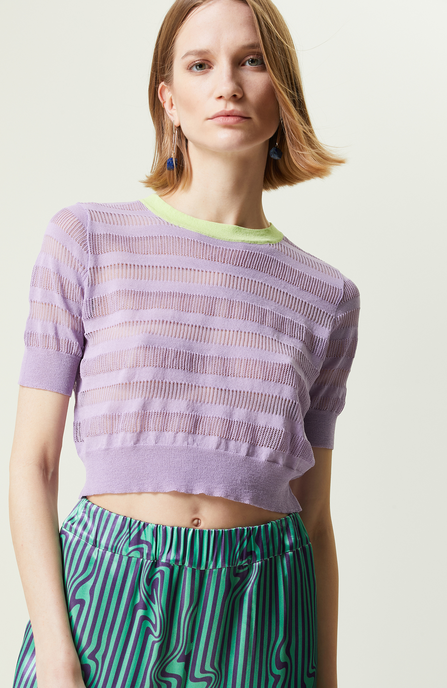 Lila Ajurlu Kısa Kollu Kazak