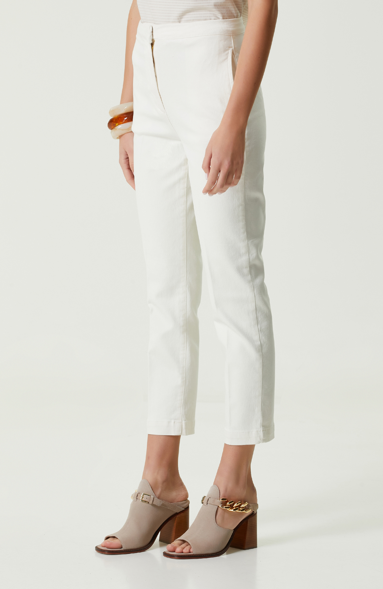 Ekru Ütü İzli Denim Pantolon