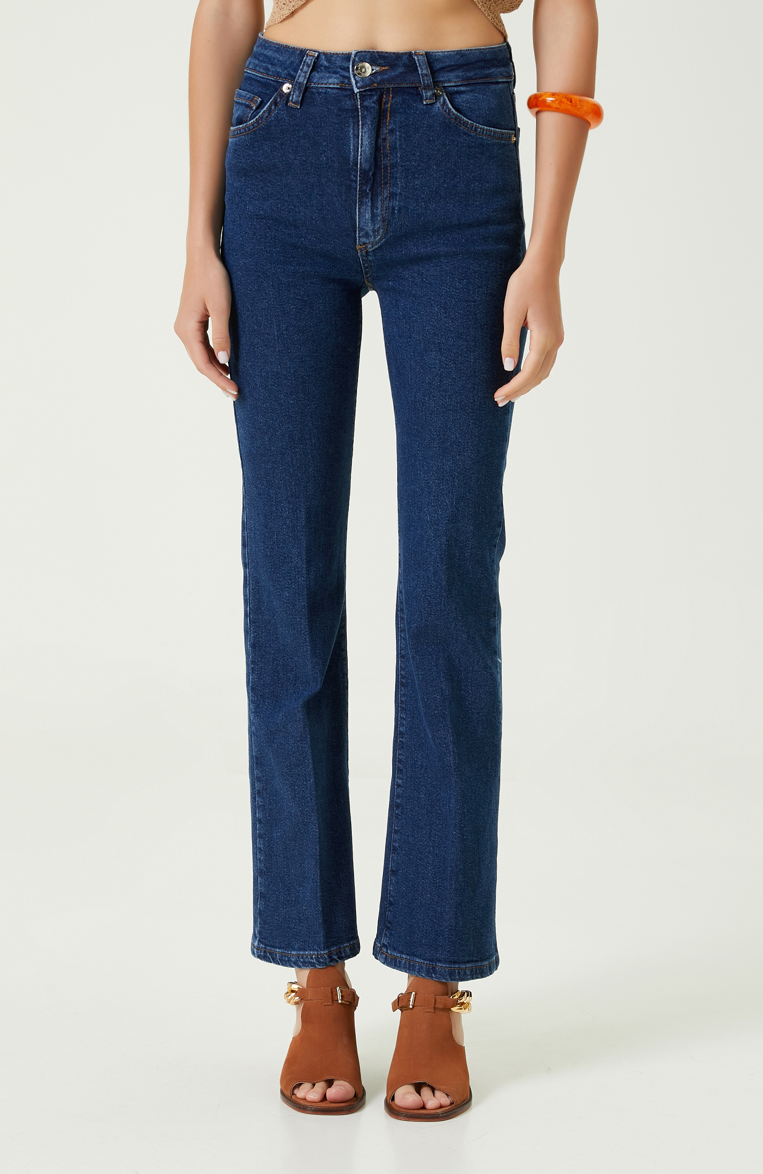 Indigo Mavi Geniş Paça Denim Pantolon