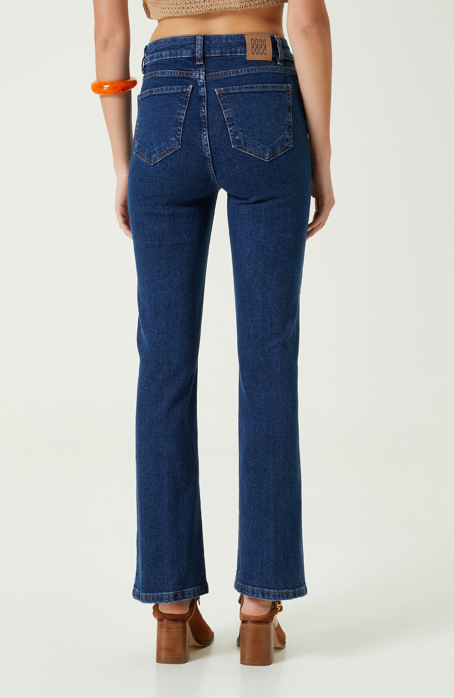 Indigo Mavi Geniş Paça Denim Pantolon