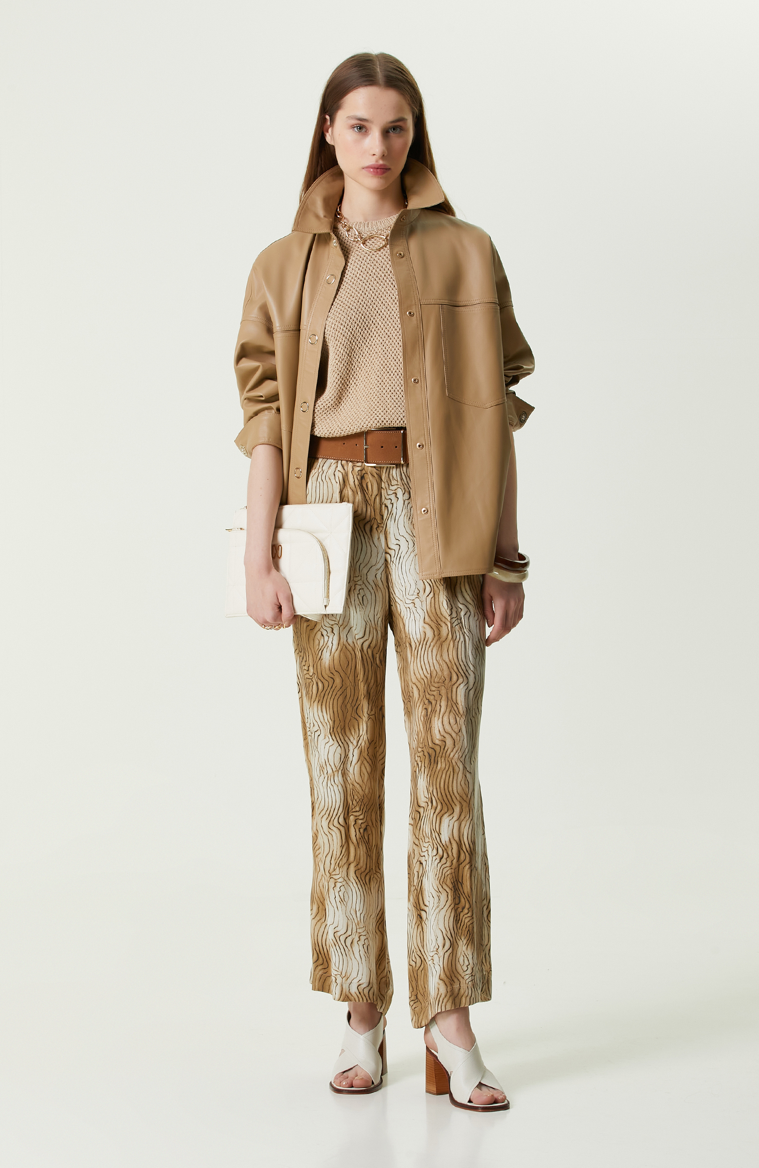 Bej Ajurlu Kolsuz Triko Kazak