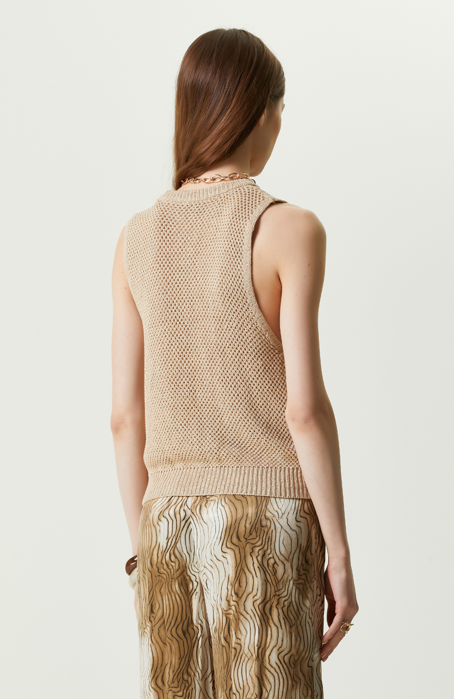 Bej Ajurlu Kolsuz Triko Kazak