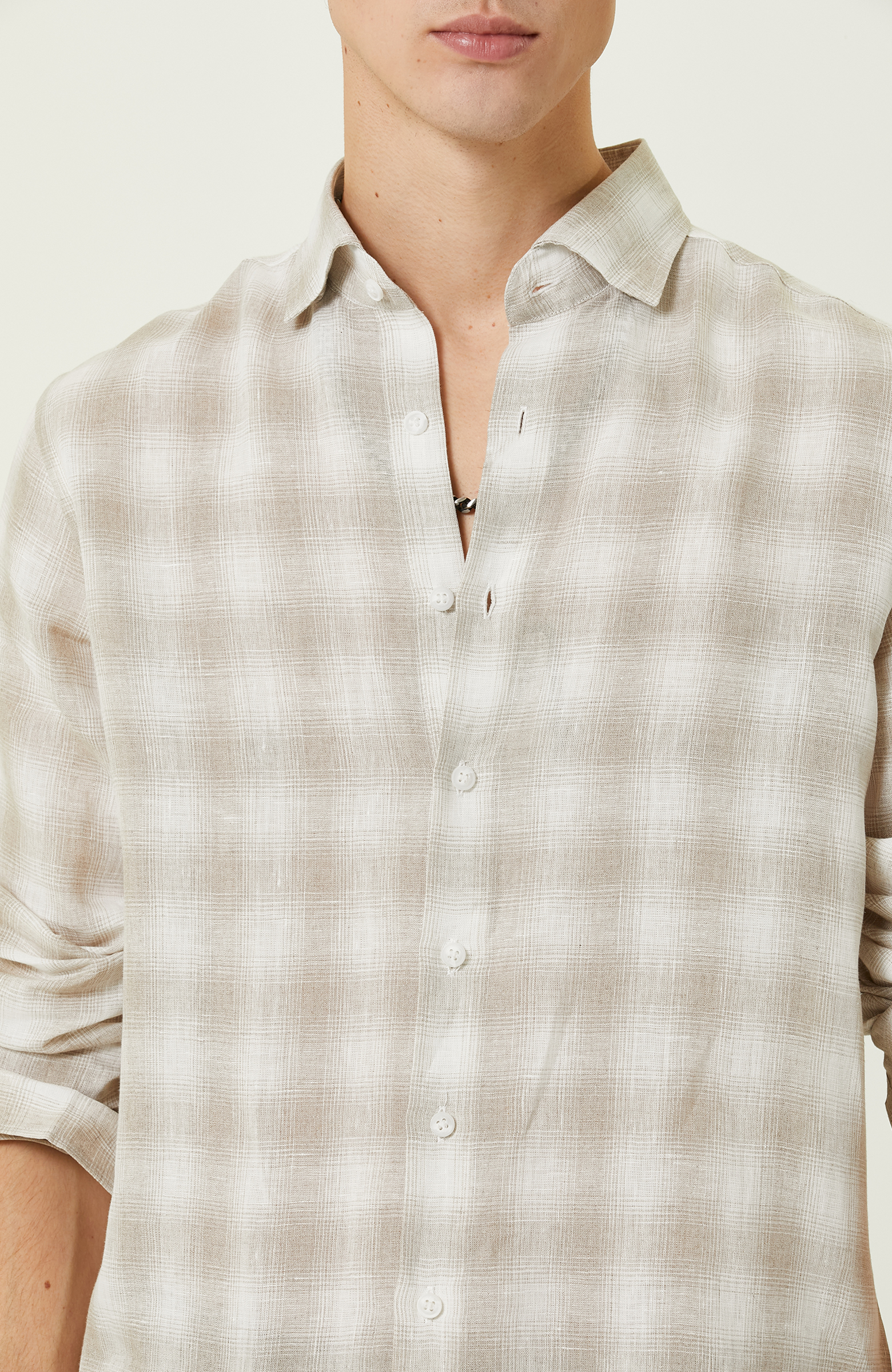 Bej Ekose Keten Gömlek