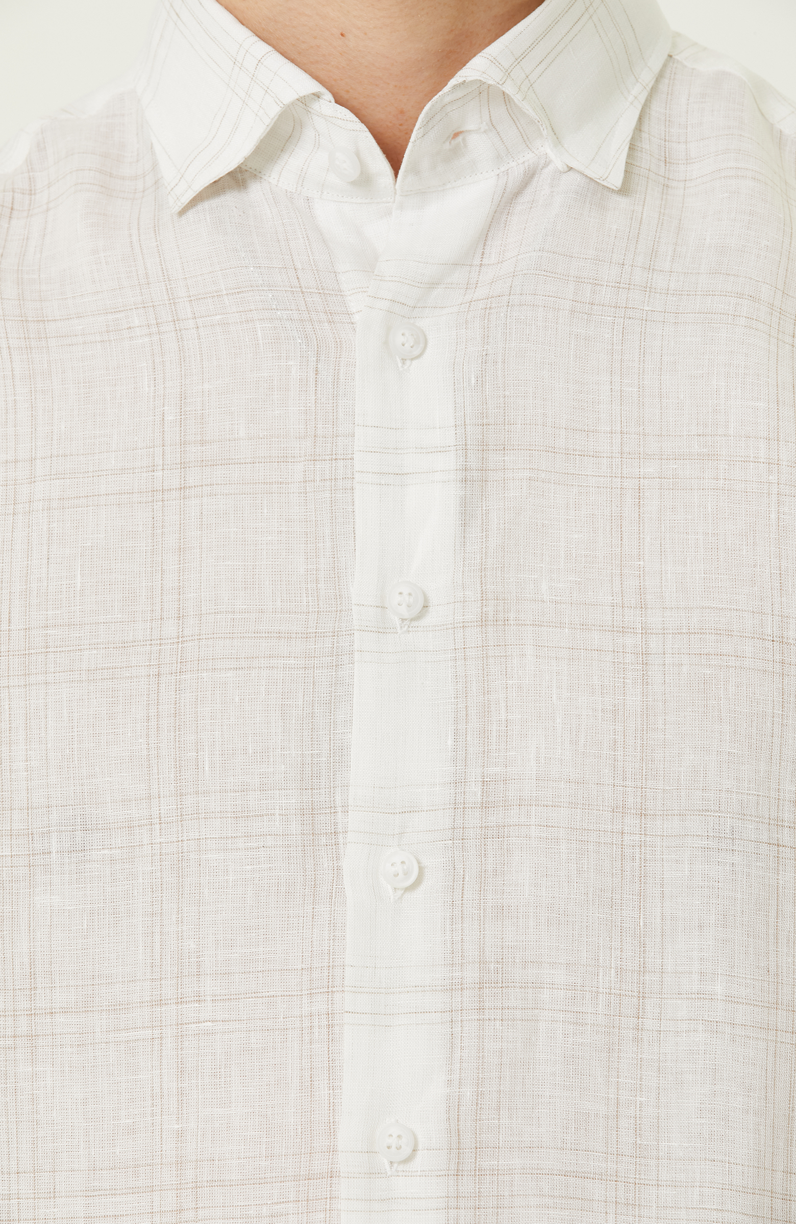 Ekru Ekose Keten Gömlek