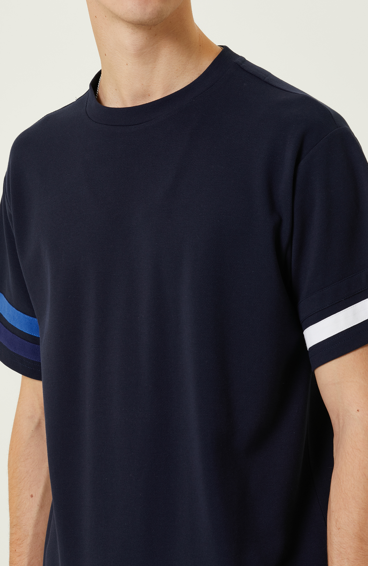 Lacivert Baskılı Bisiklet Yaka T-Shirt