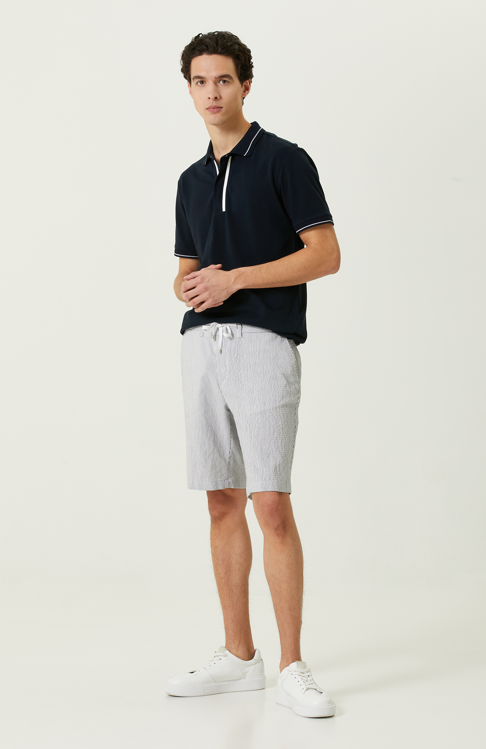 Lacivert Fermuarlı Polo Yaka T-Shirt