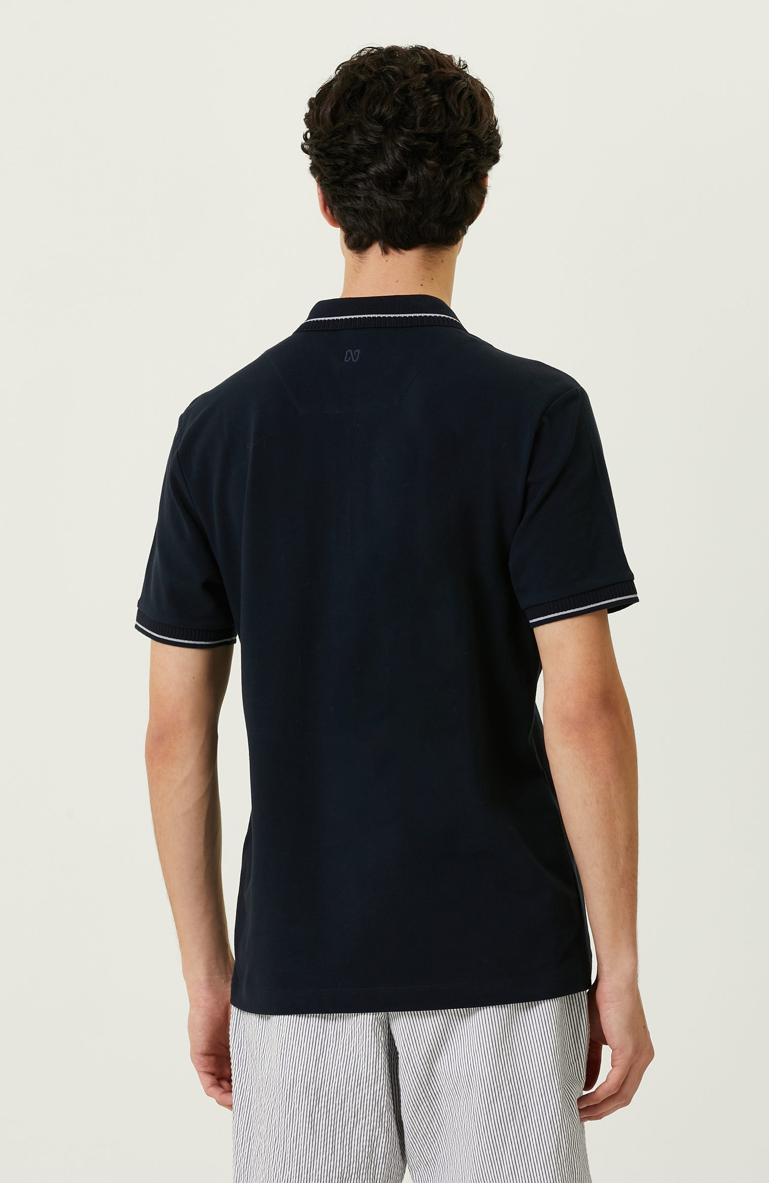 Lacivert Fermuarlı Polo Yaka T-Shirt