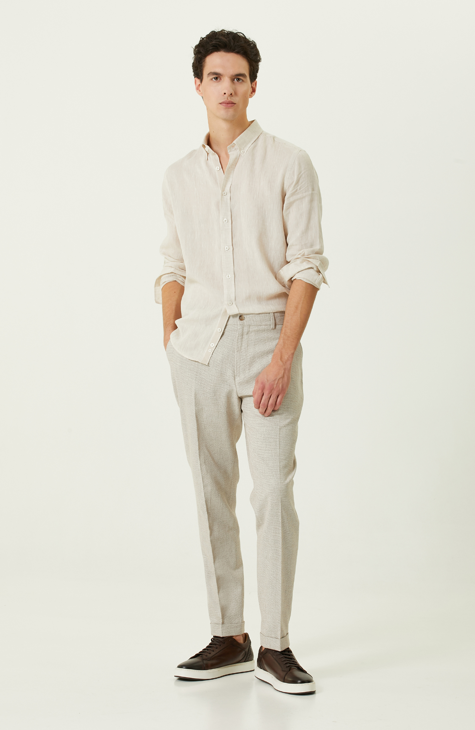 Bej Jakarlı Pantolon