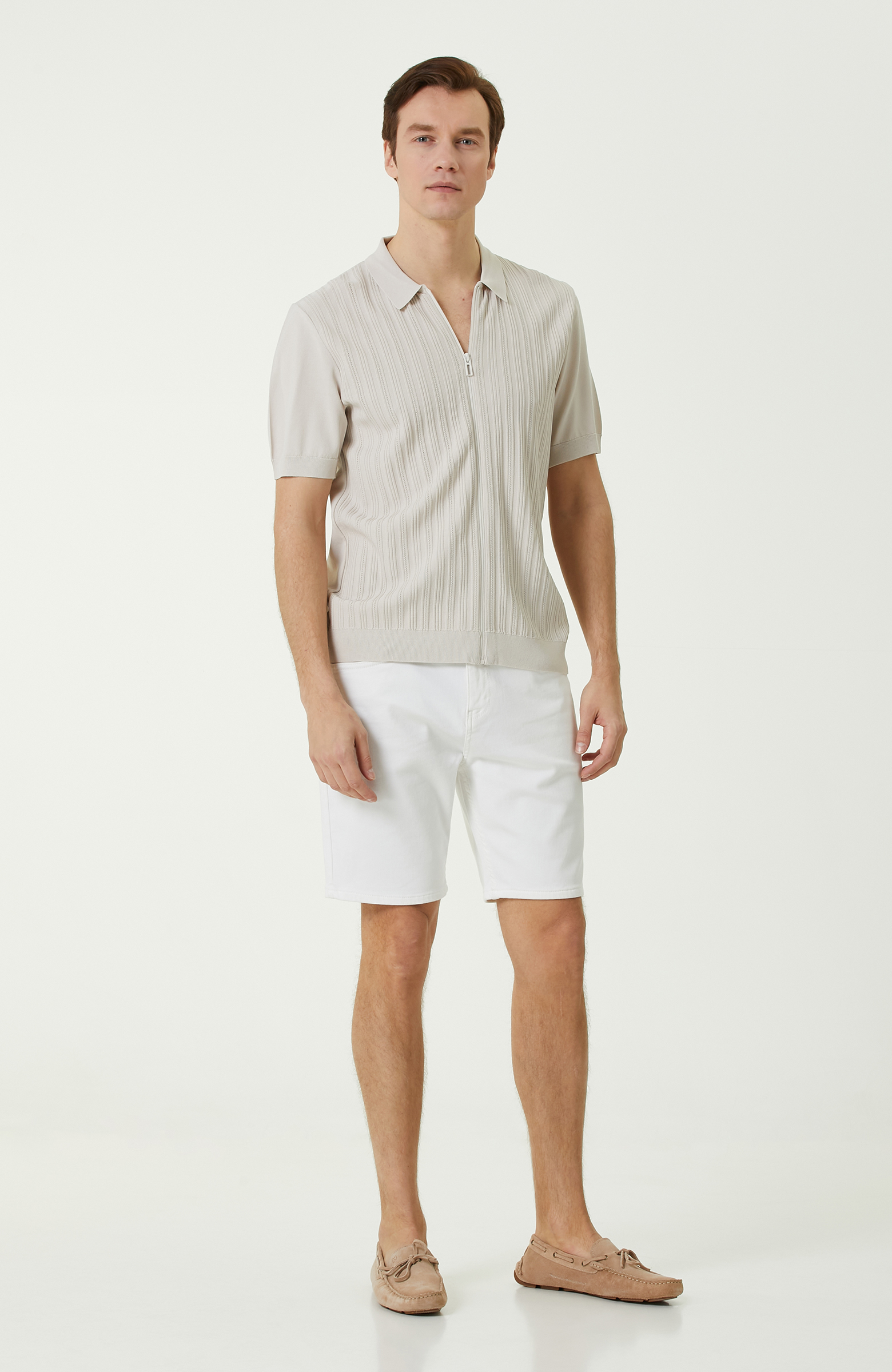 Taş Rengi Fermuarlı Triko Gömlek