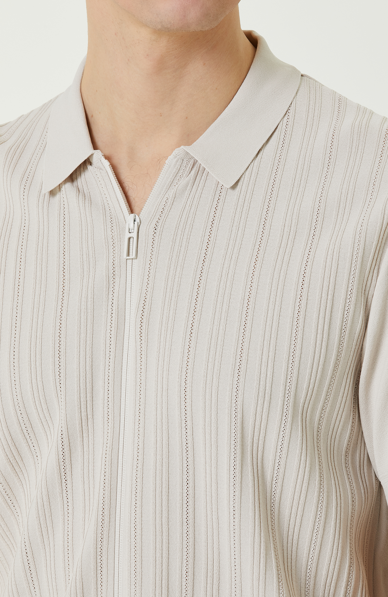 Taş Rengi Fermuarlı Triko Gömlek