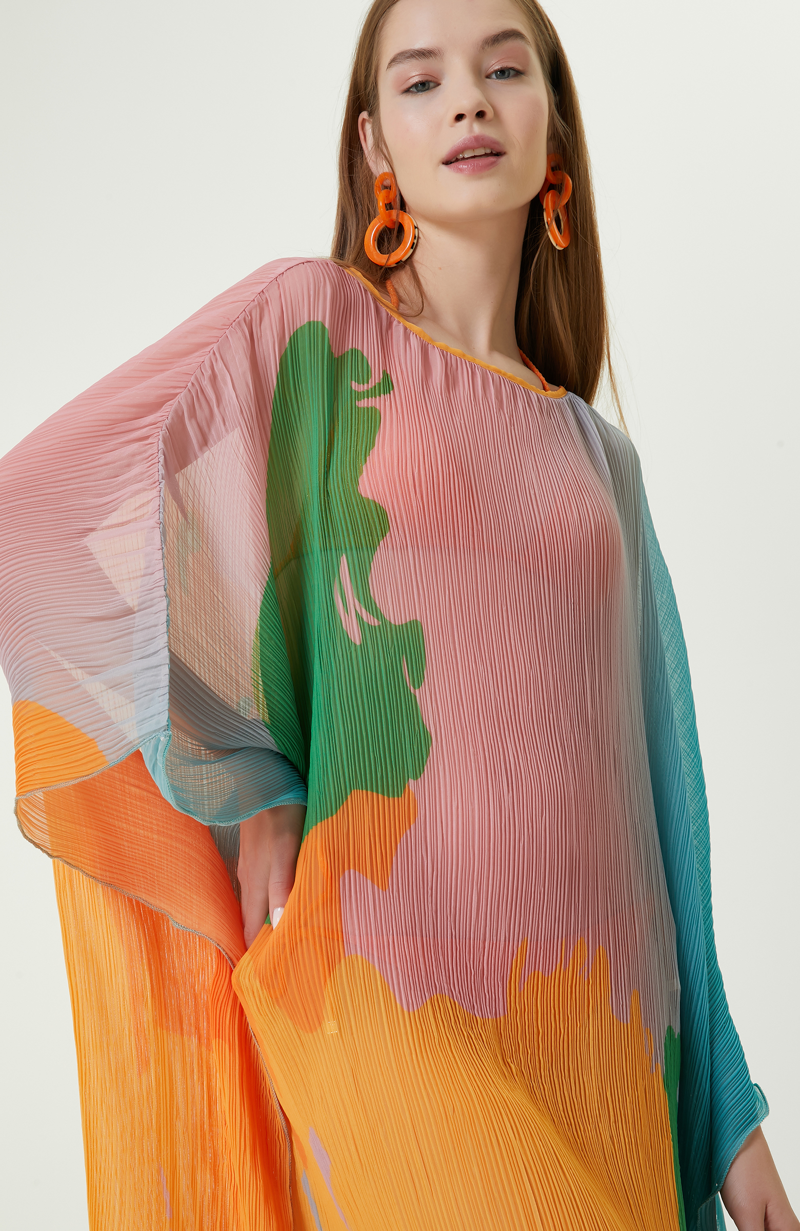 Turkuaz Yeşil Desenli Pareo