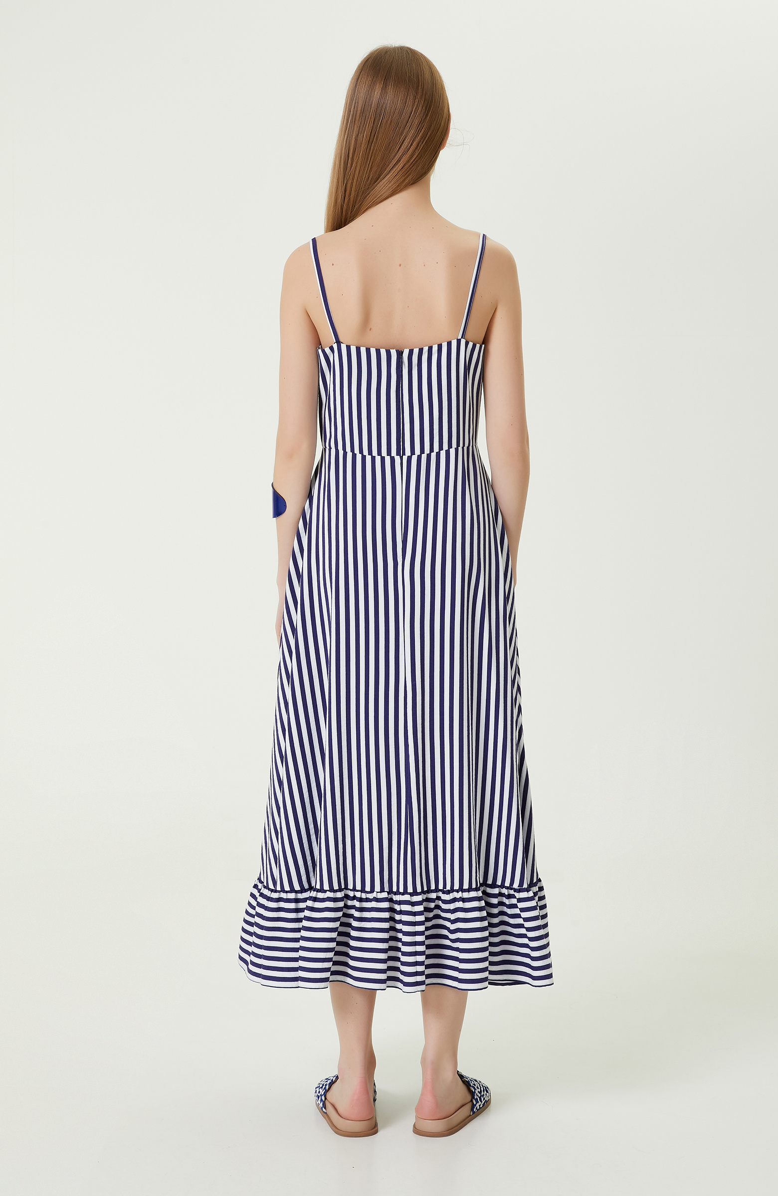 Beyaz-Lacivert Çizgili Elbise