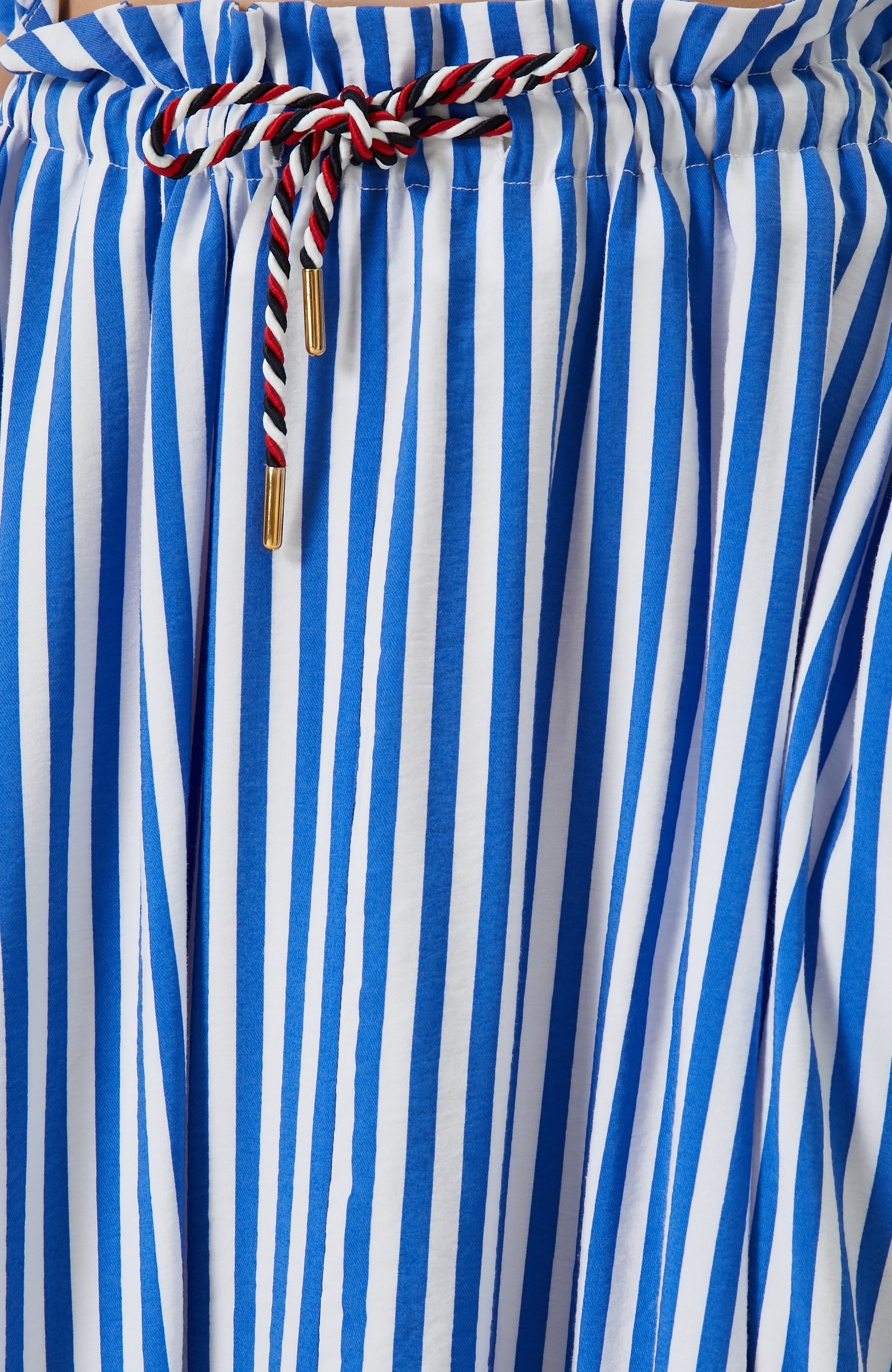 Saks Mavisi-Beyaz Çizgili Midi Boy Etek