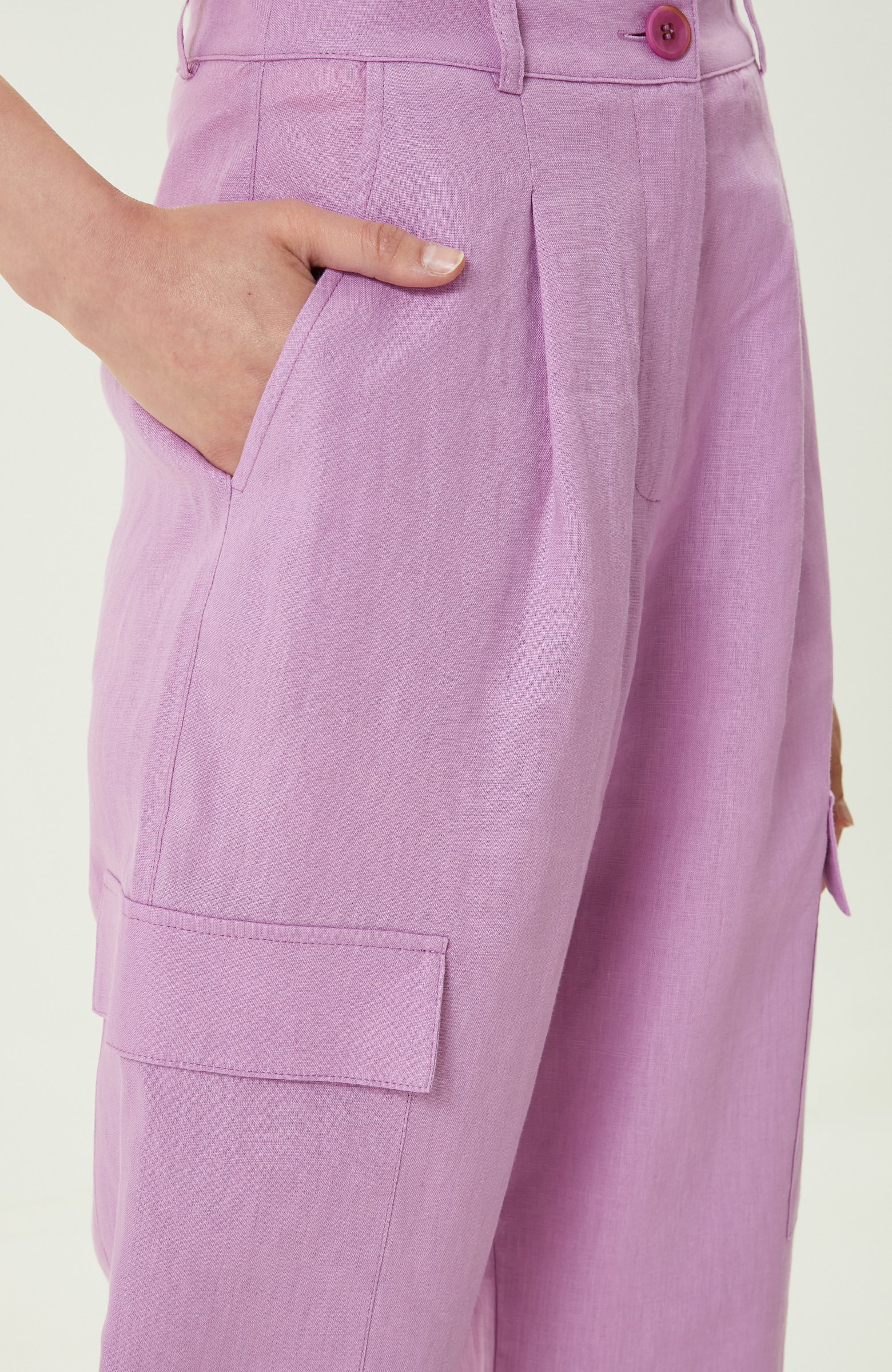 Yüksek Bel Pembe Keten Pantolon