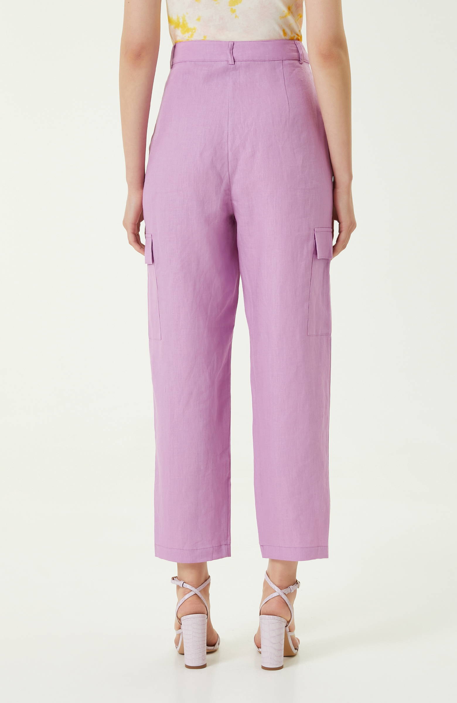 Yüksek Bel Pembe Keten Pantolon