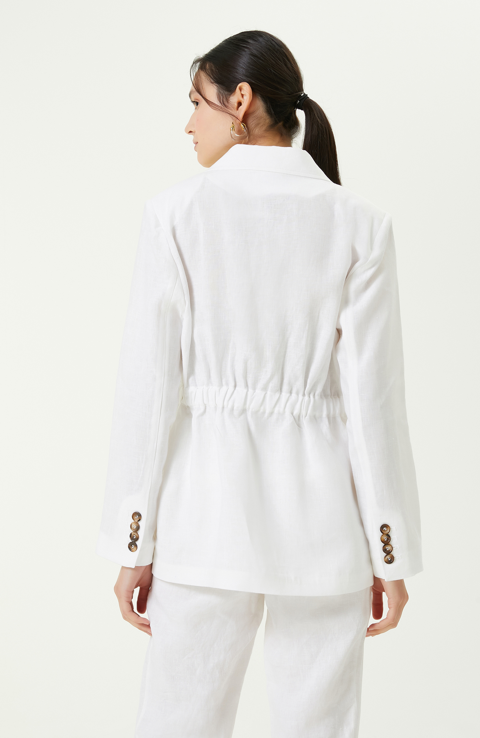 Beyaz Uzun Kollu Keten Ceket