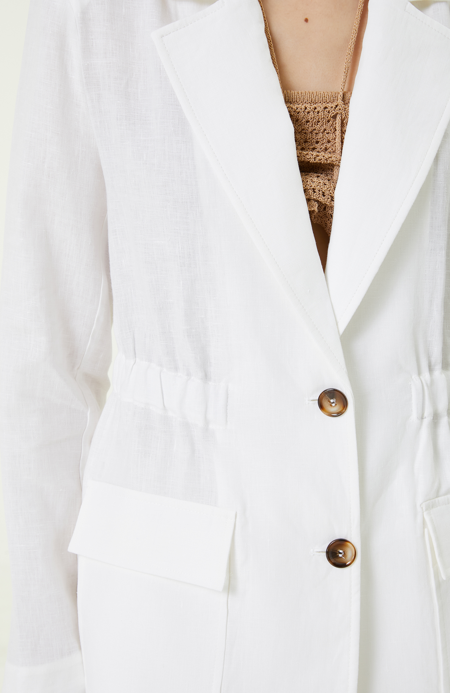 Beyaz Uzun Kollu Keten Ceket