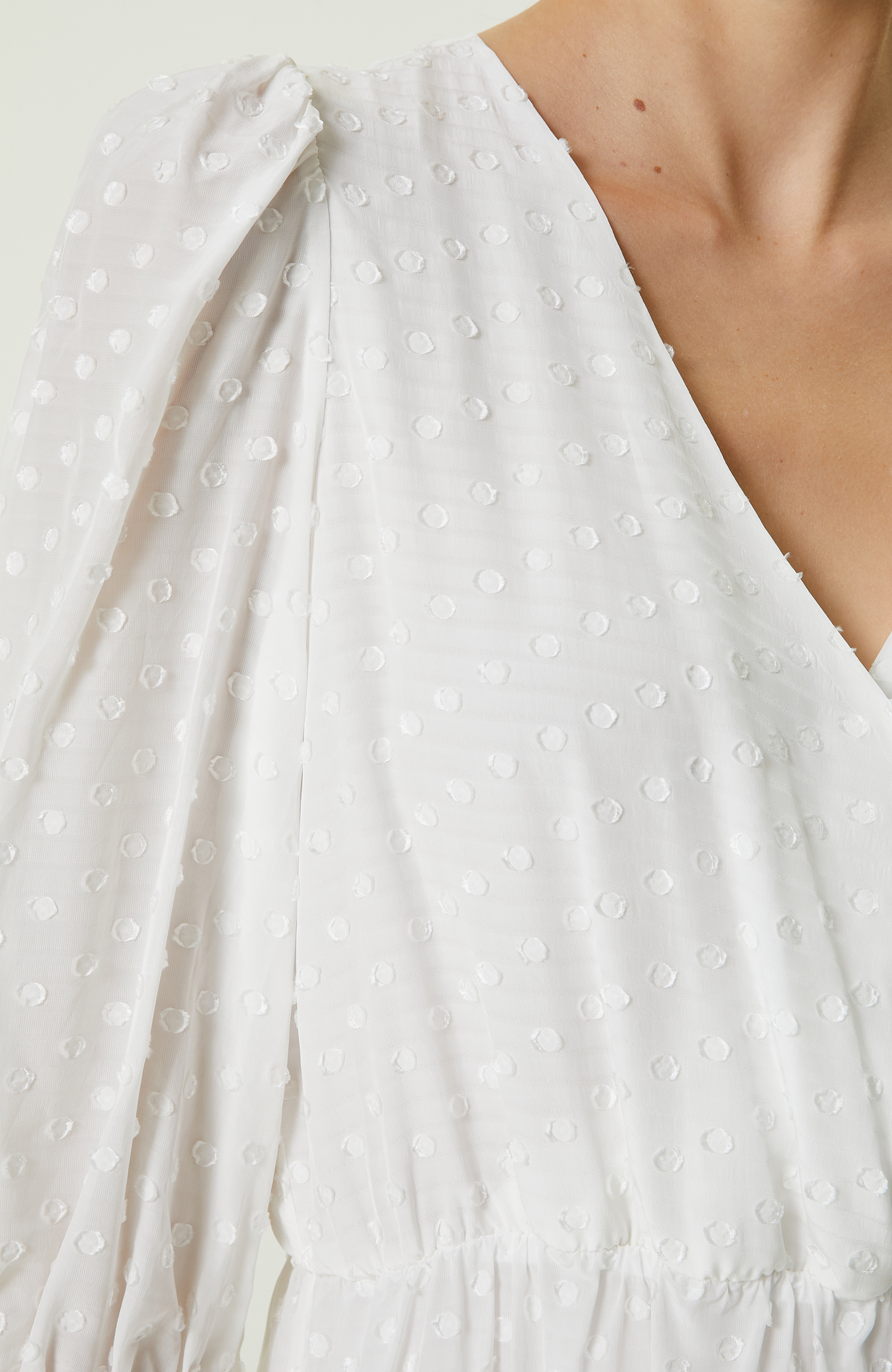 Ekru Desenli Volanlı Mini Elbise