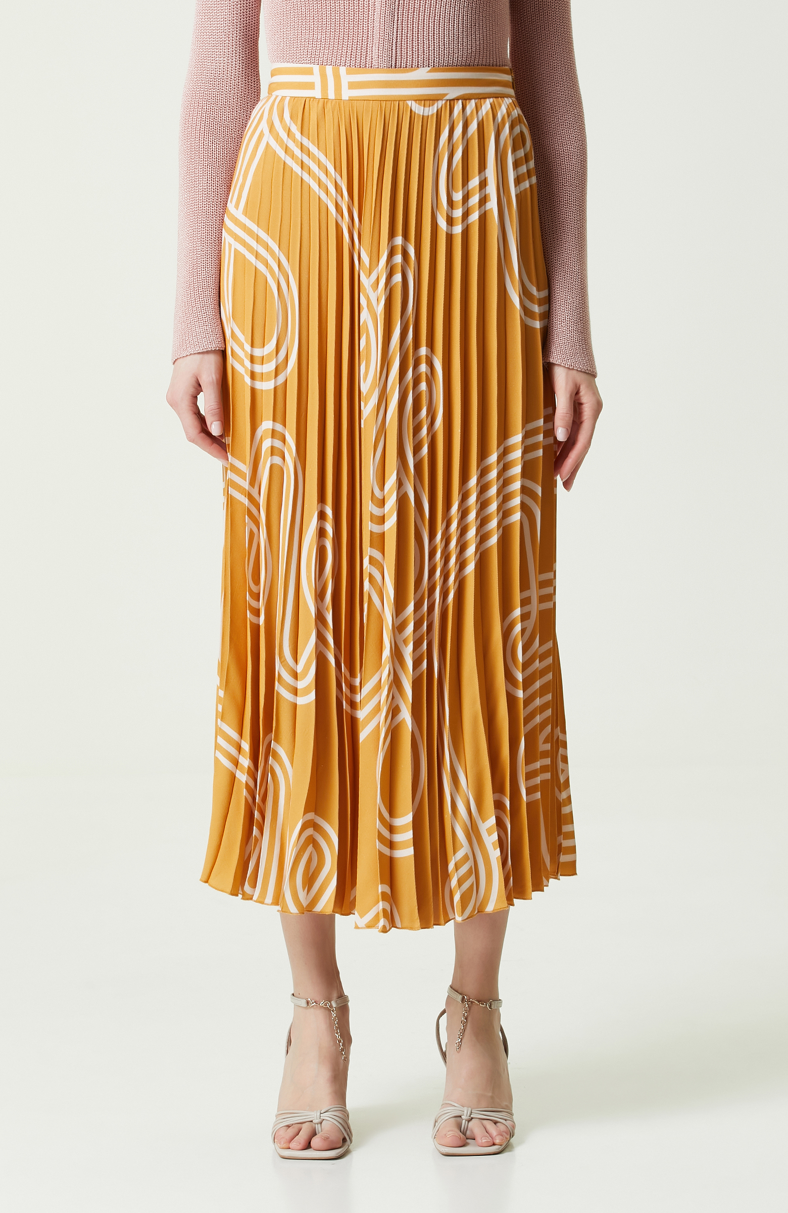 Safran Diz Boyu Dokuma Etek