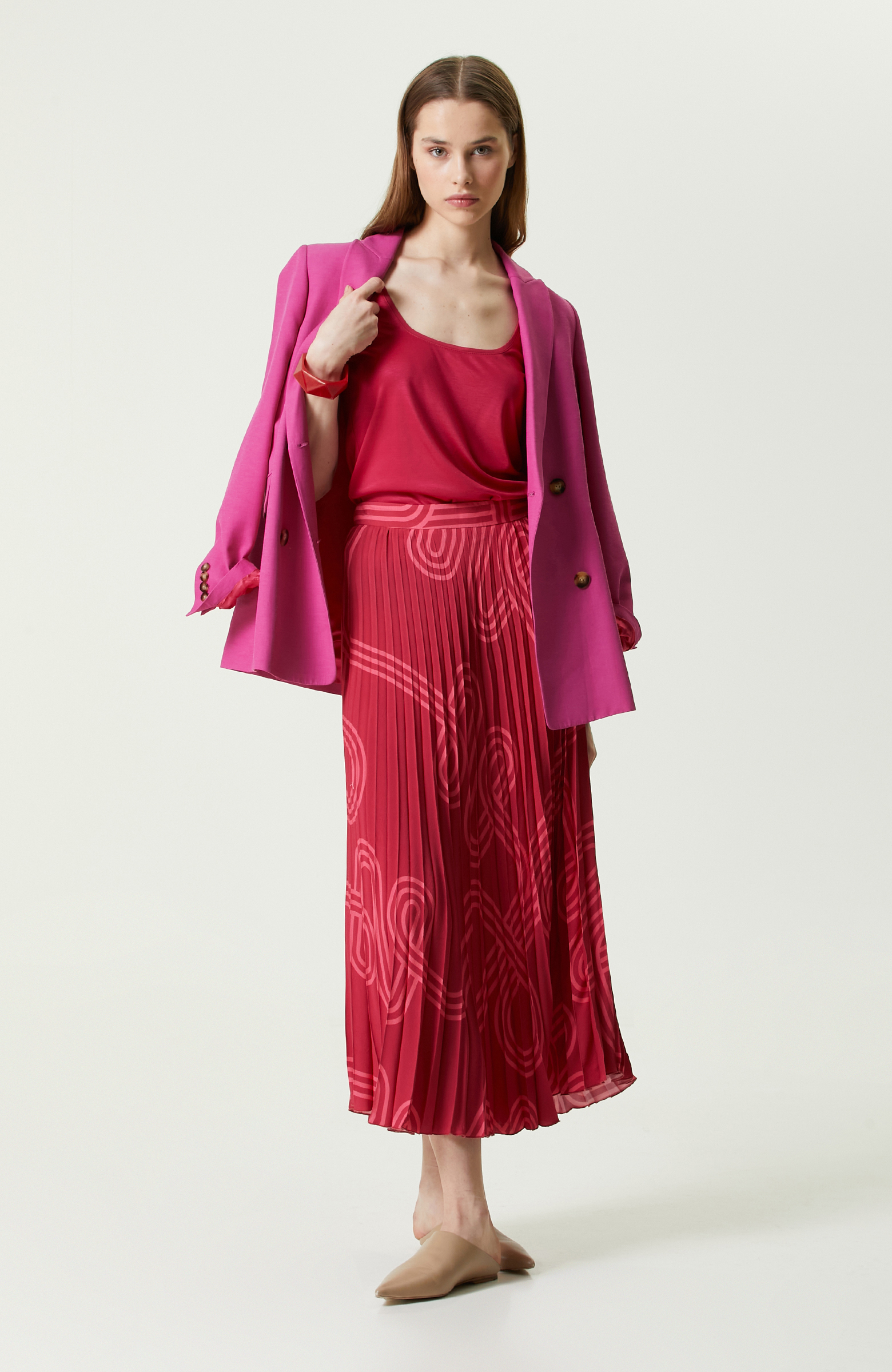 Bordo Desenli Piliseli Etek