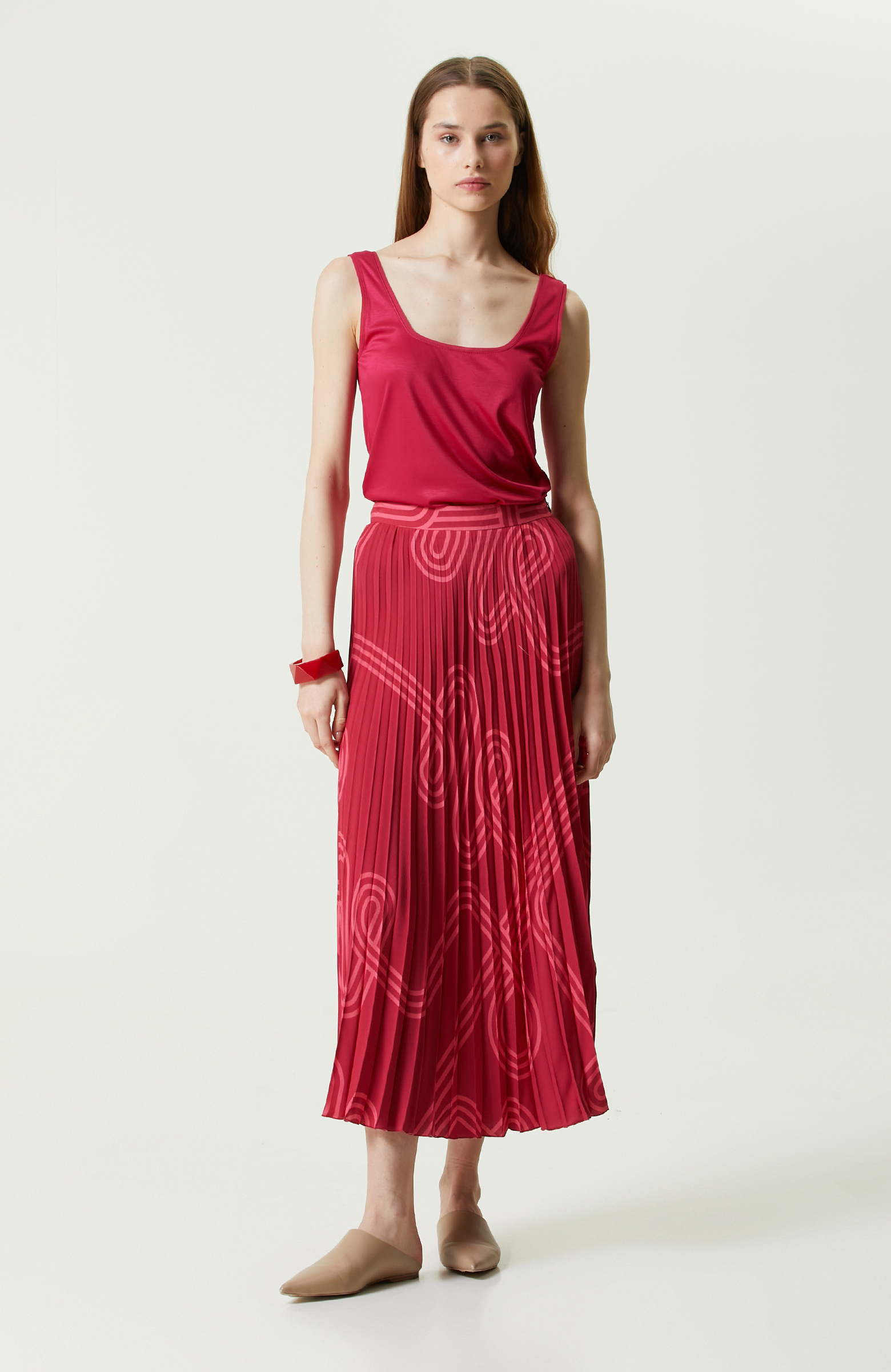 Bordo Desenli Piliseli Etek