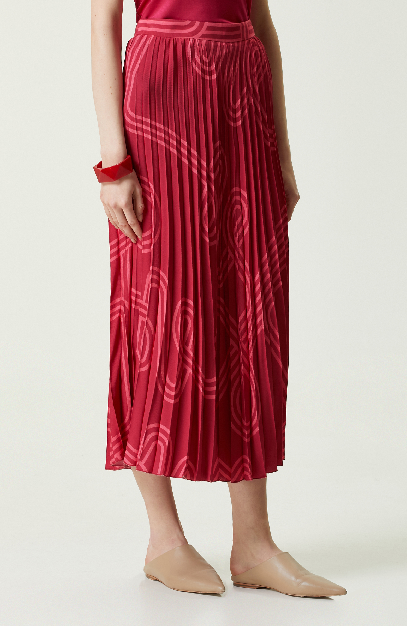 Bordo Desenli Piliseli Etek