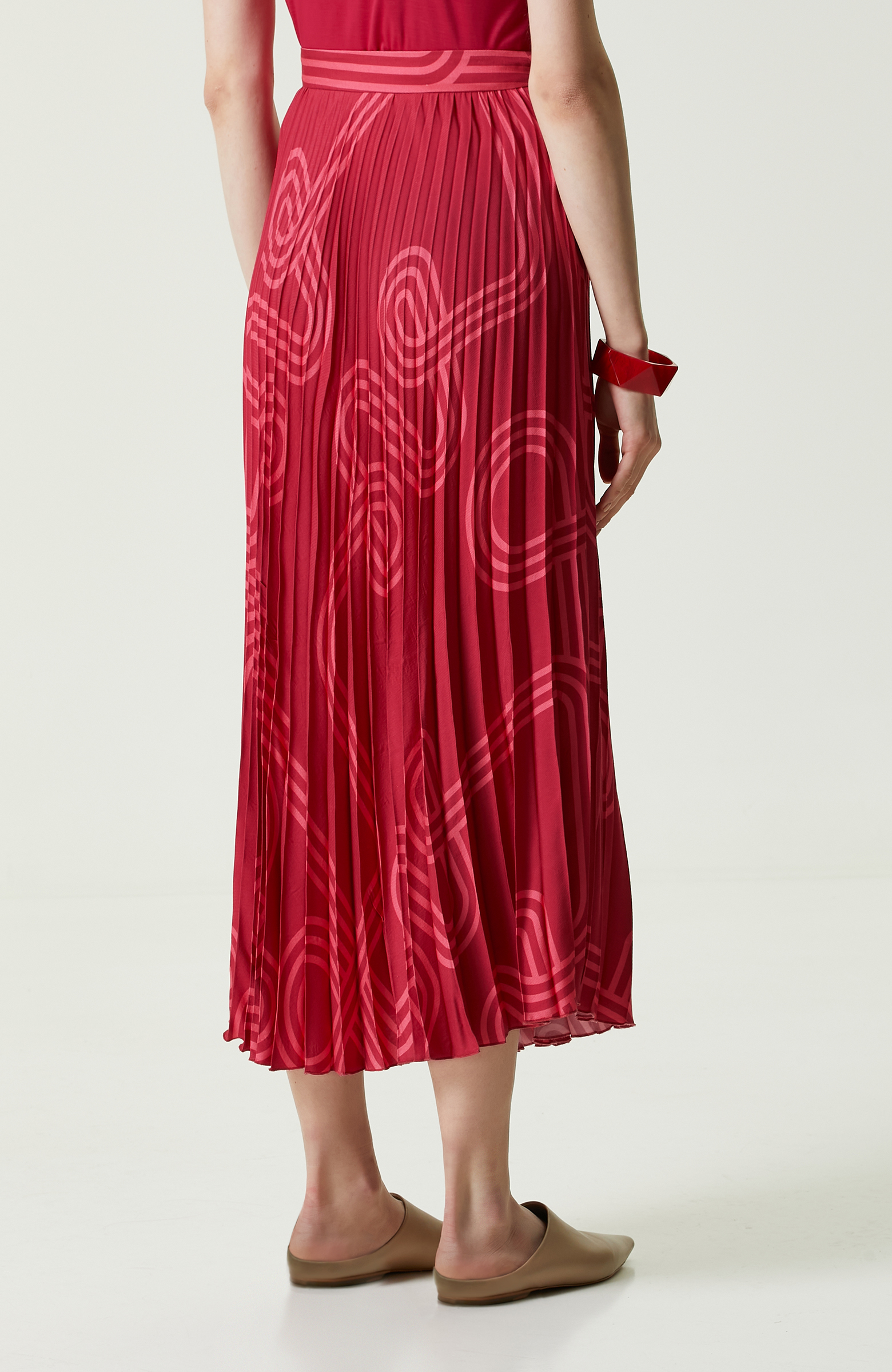 Bordo Desenli Piliseli Etek