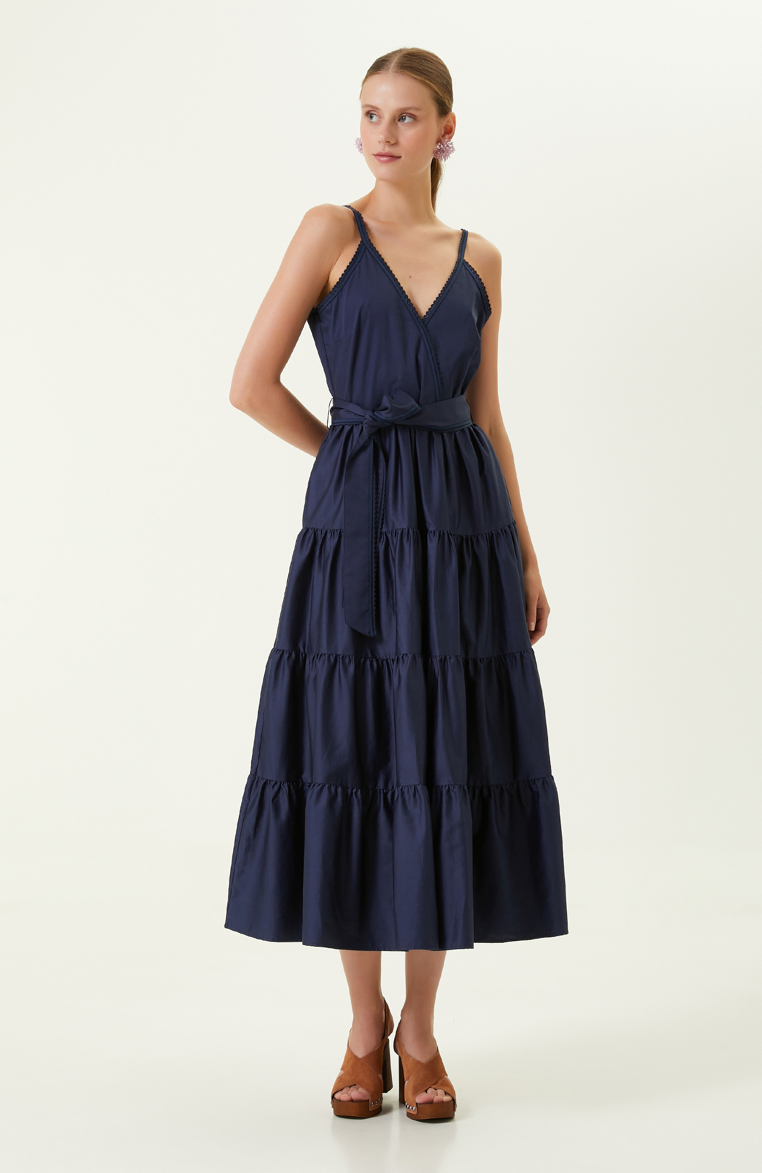 Lacivert Pamuklu Uzun Elbise