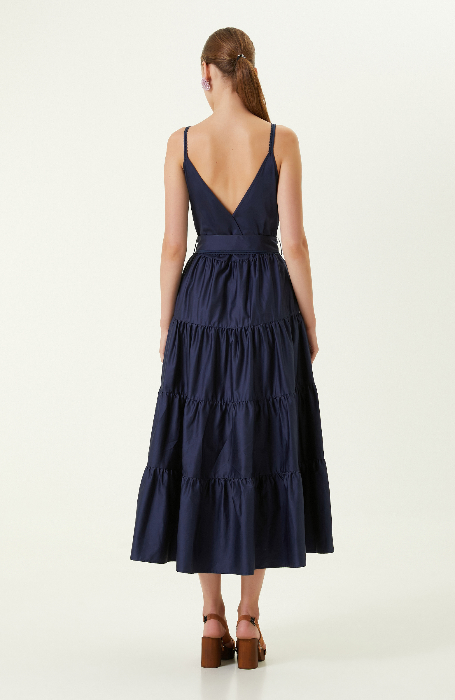 Lacivert Pamuklu Uzun Elbise