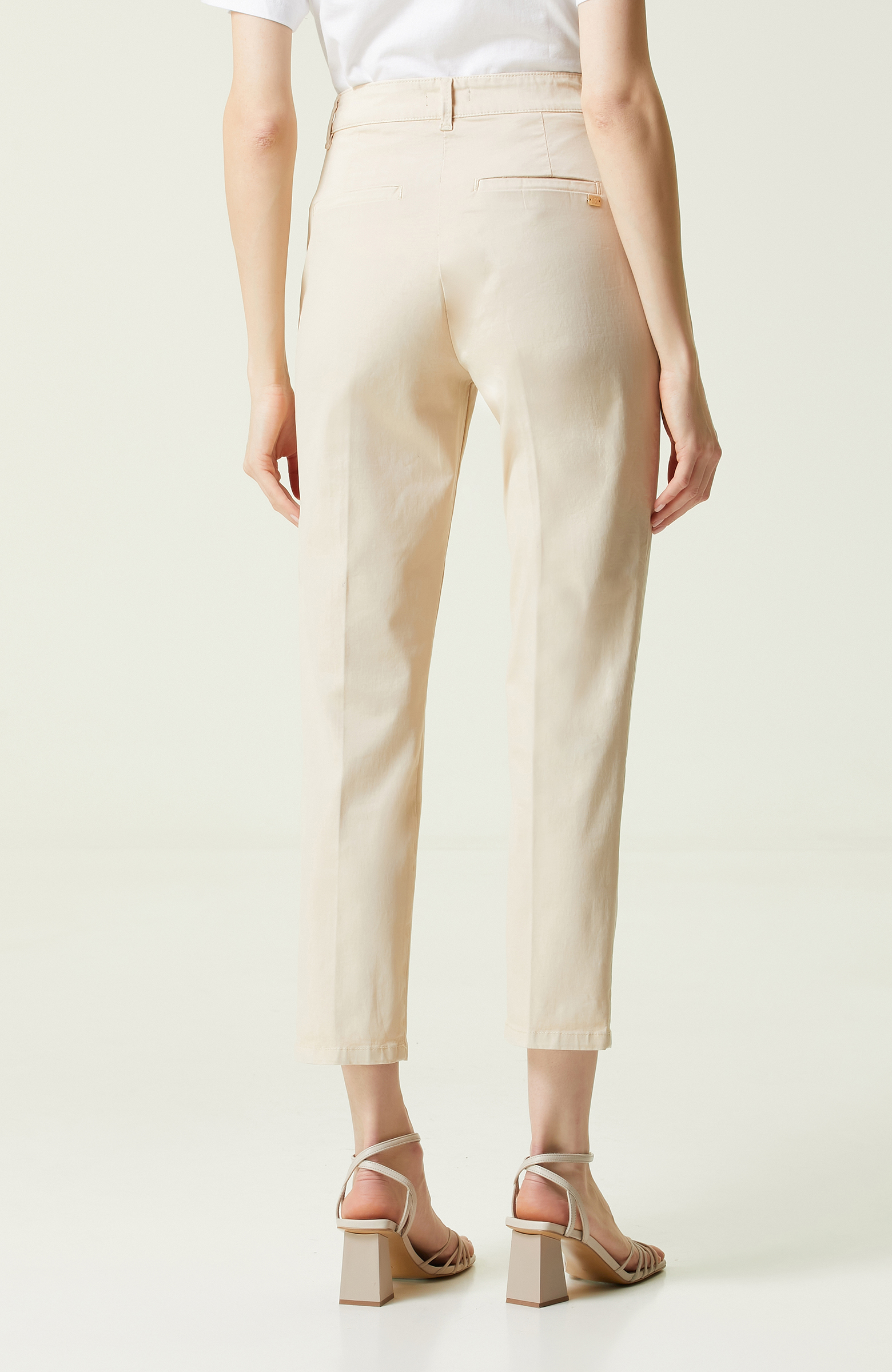 Bej Yüksek Bel Geniş Paça Denim Pantolon