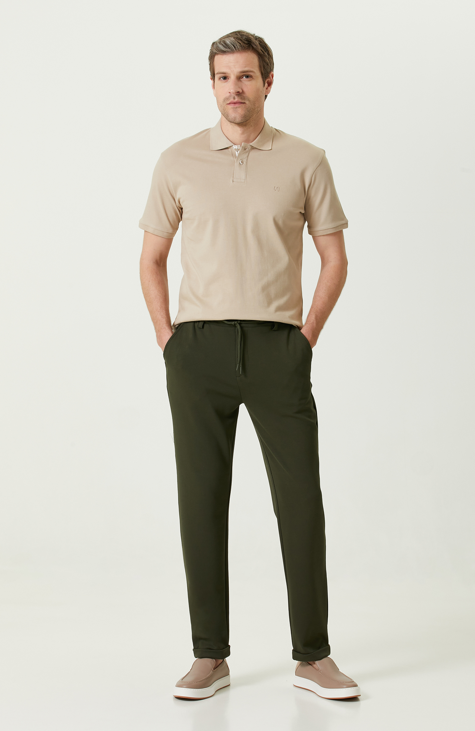 Bej Kısa Kollu Polo Yaka T-Shirt