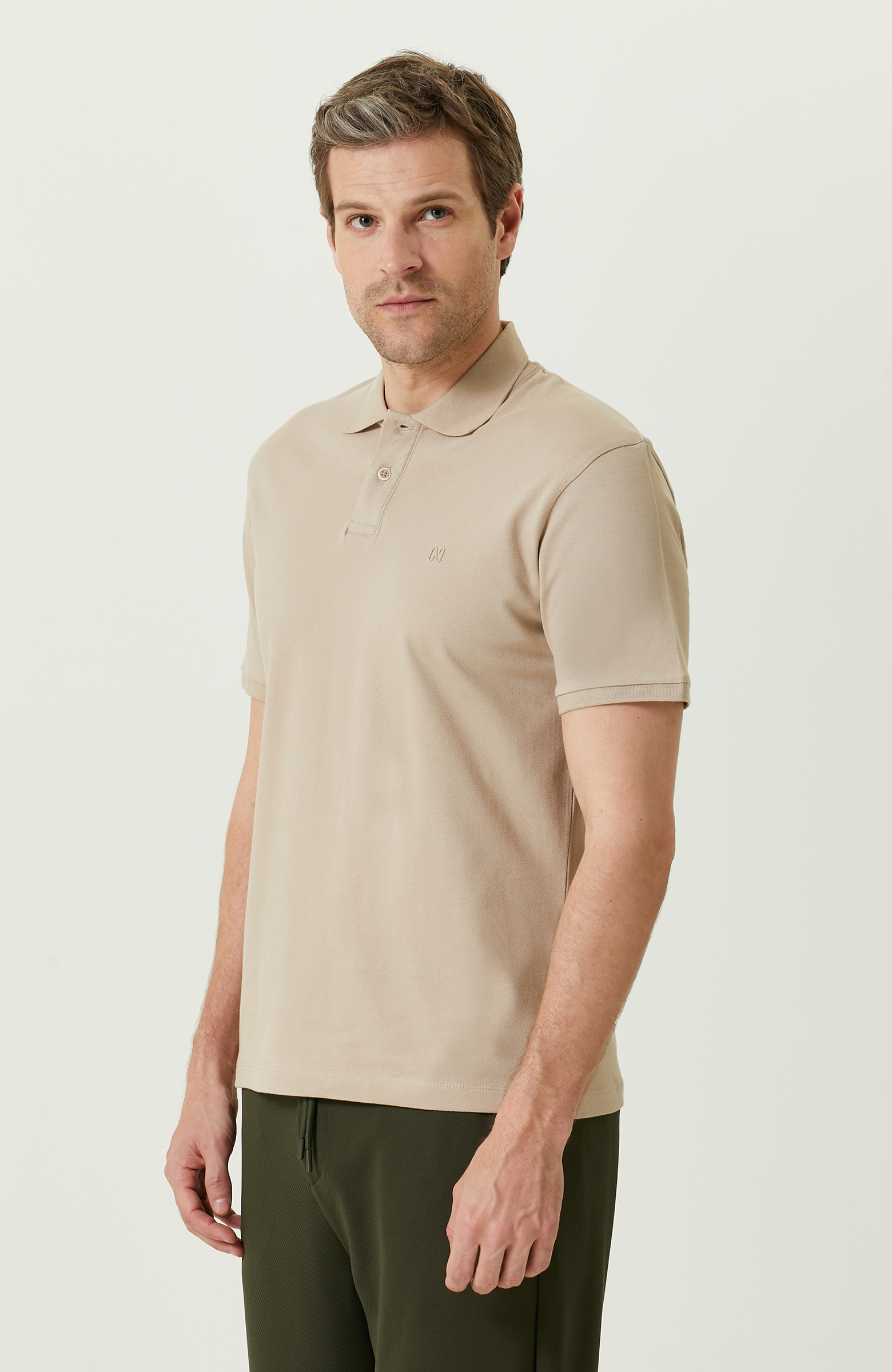 Bej Kısa Kollu Polo Yaka T-Shirt