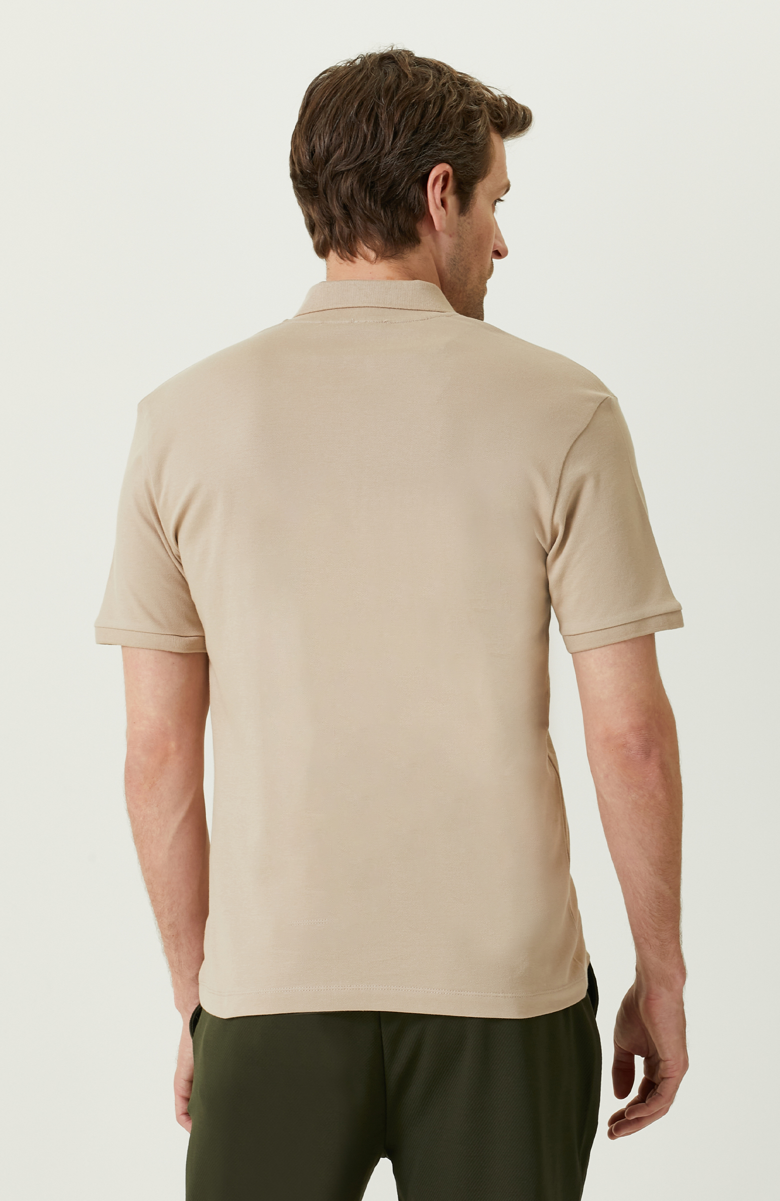 Bej Kısa Kollu Polo Yaka T-Shirt