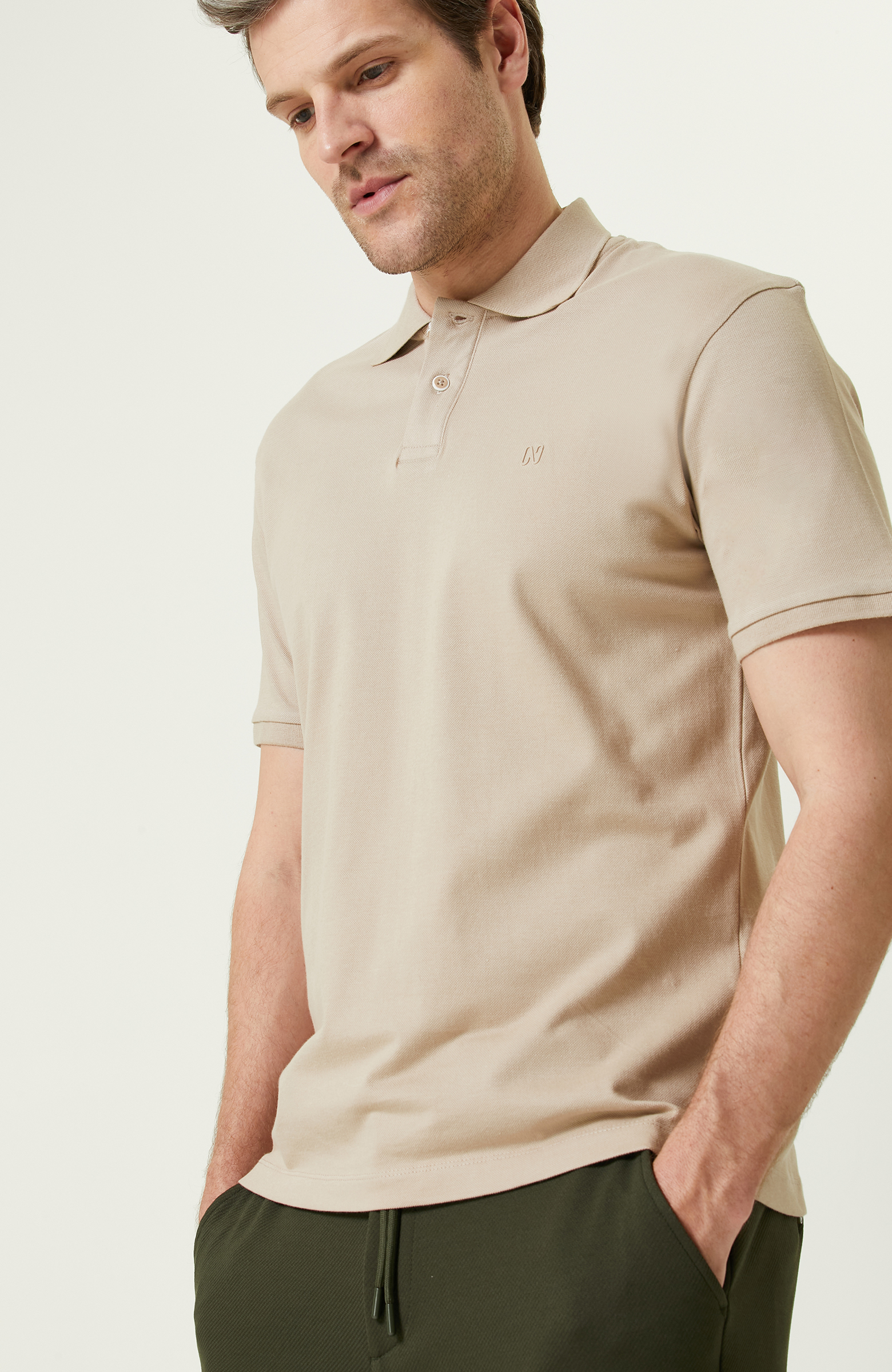 Bej Kısa Kollu Polo Yaka T-Shirt