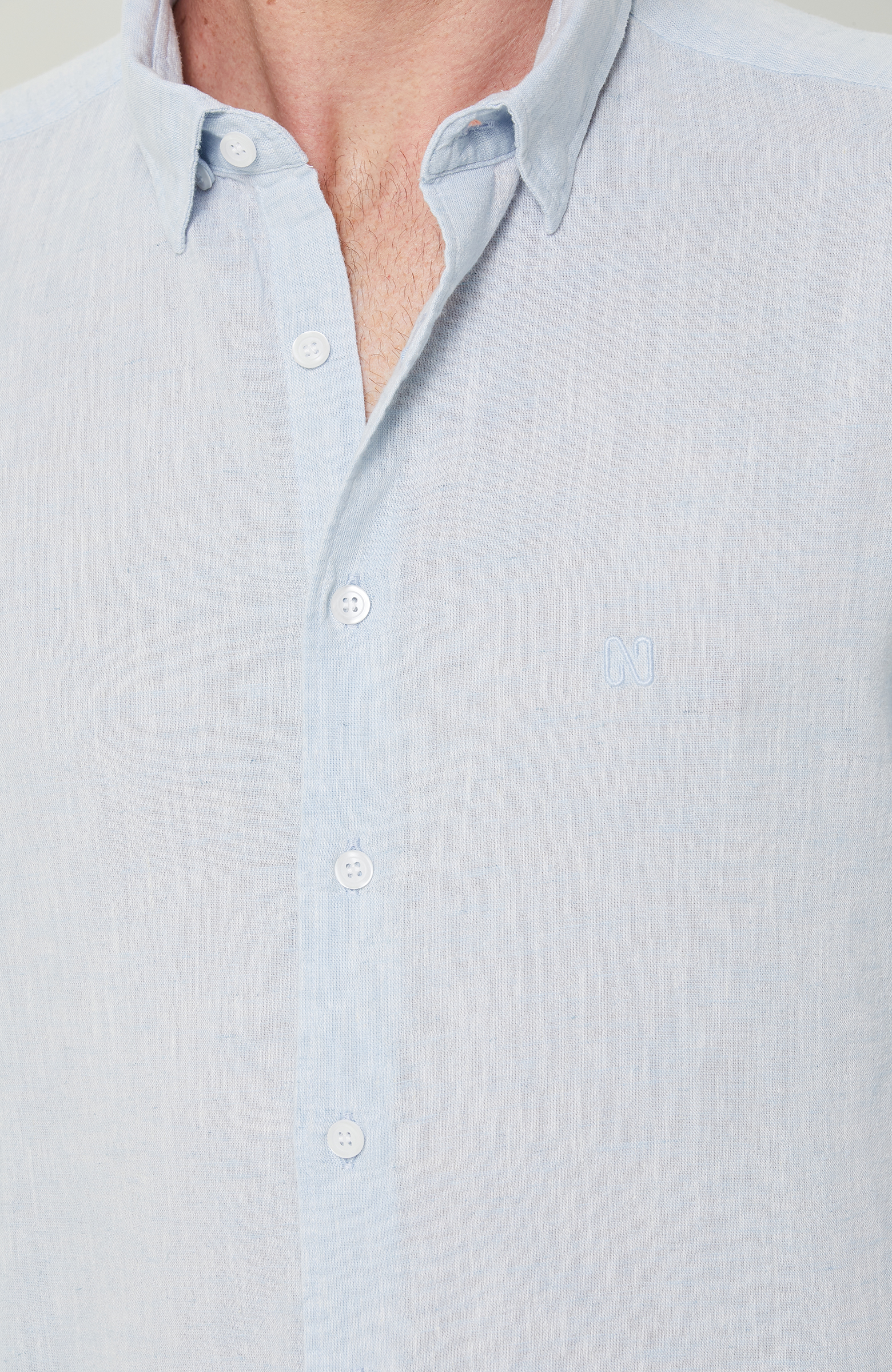 Uzun Kollu Mavi Keten Gömlek