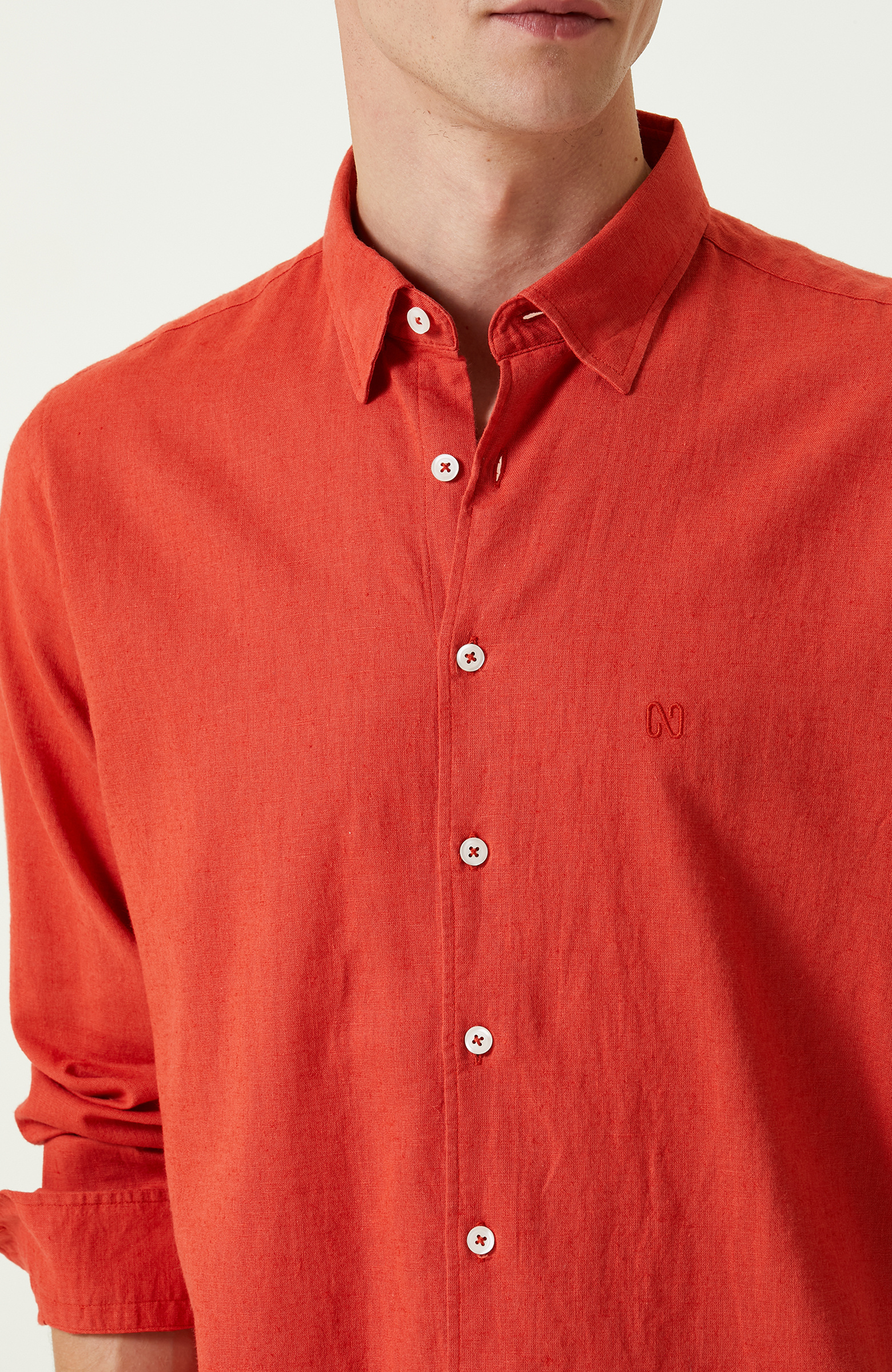 Mercan Pamuk Keten Karışımlı Gömlek