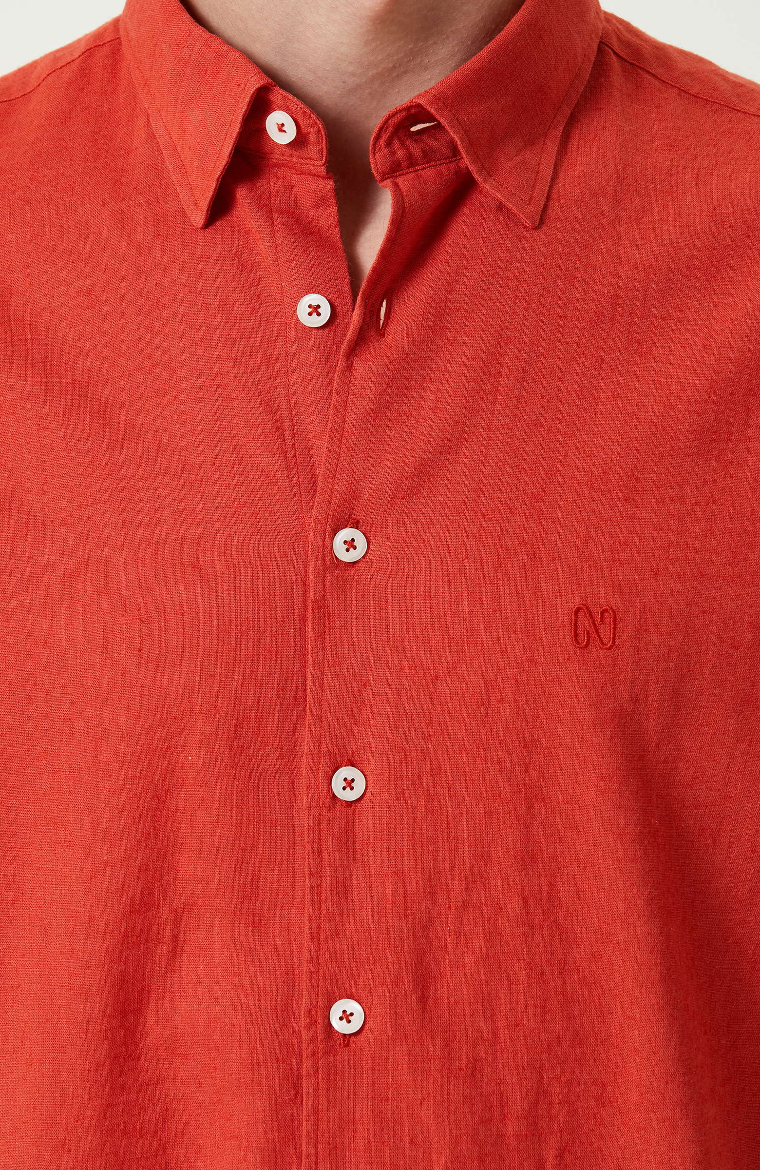 Mercan Pamuk Keten Karışımlı Gömlek