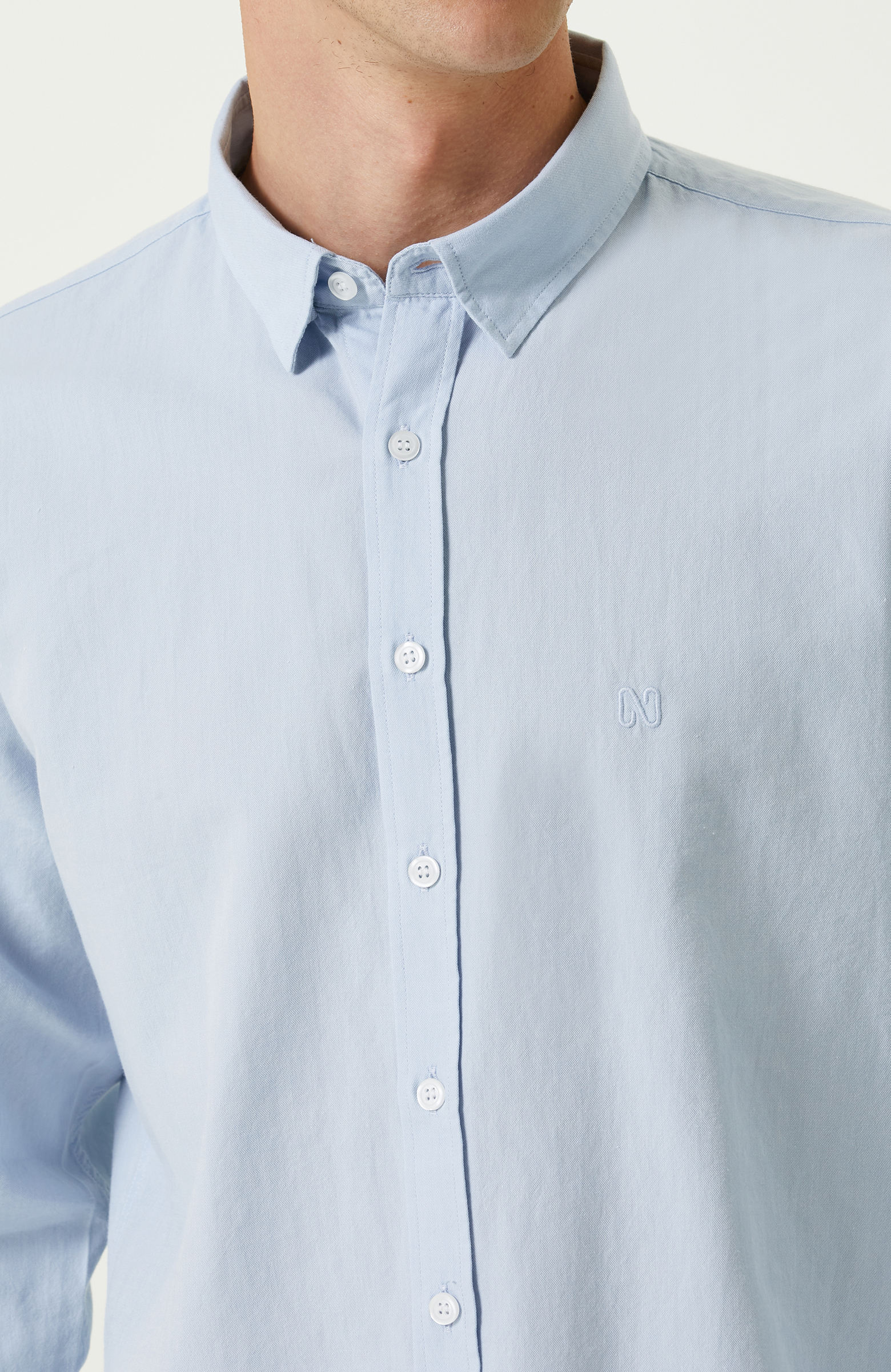 Açık Mavi Pamuklu Uzun Kollu Gömlek