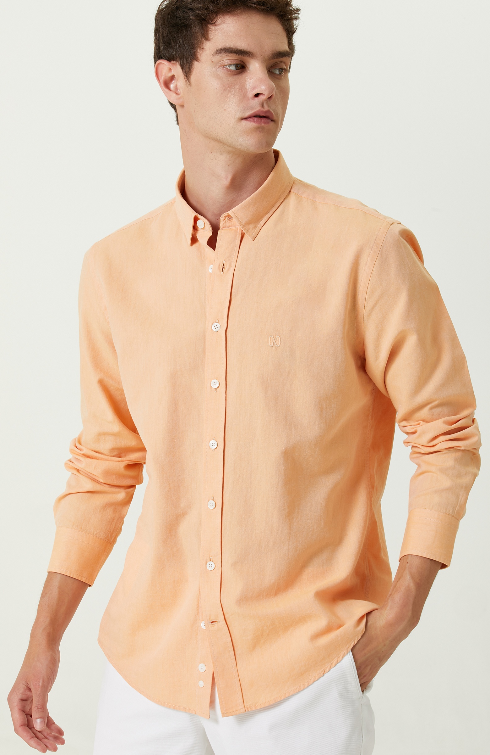 Somon Pamuklu Uzun Kollu Gömlek