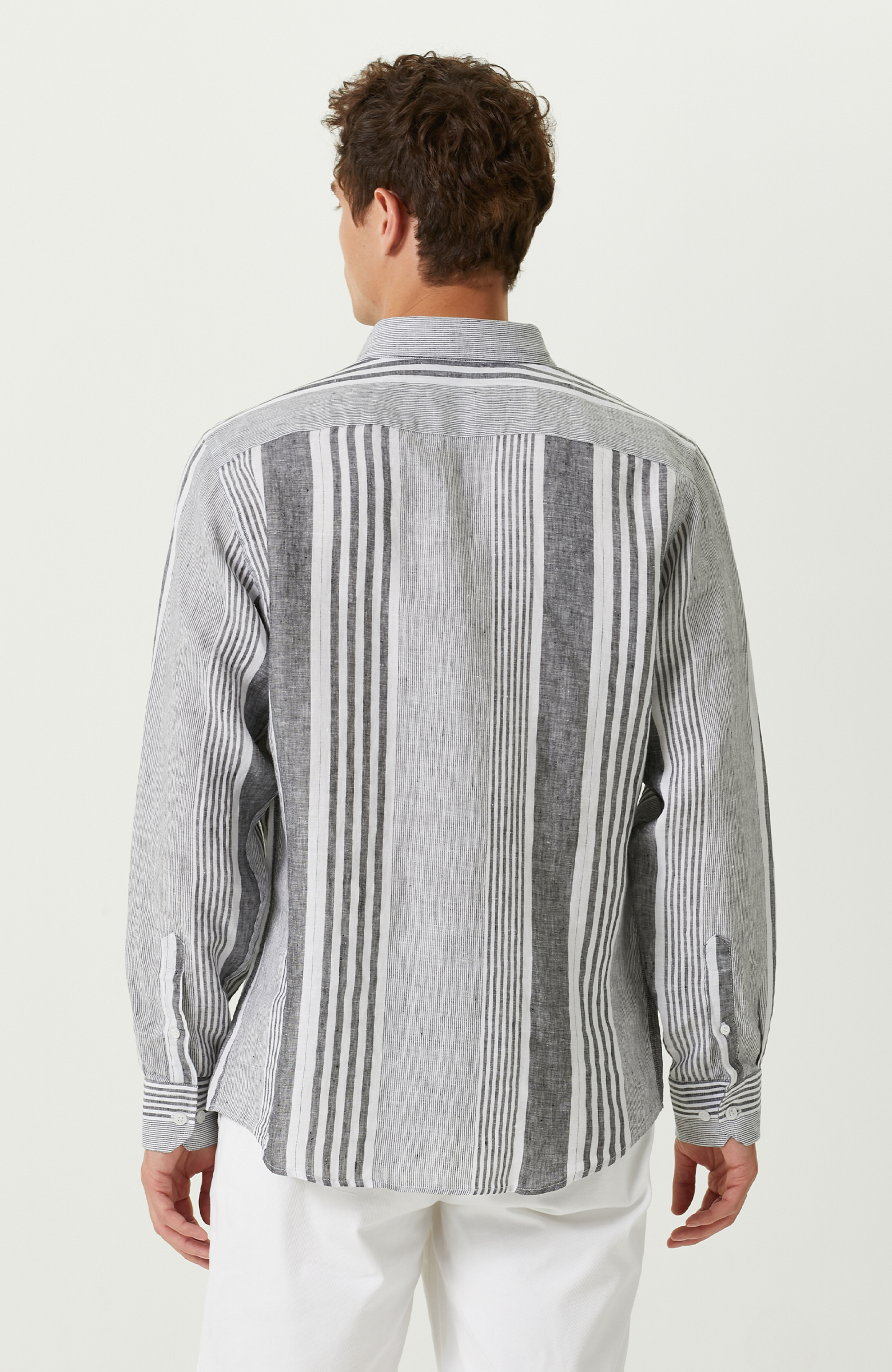 Lacivert Beyaz Keten Gömlek