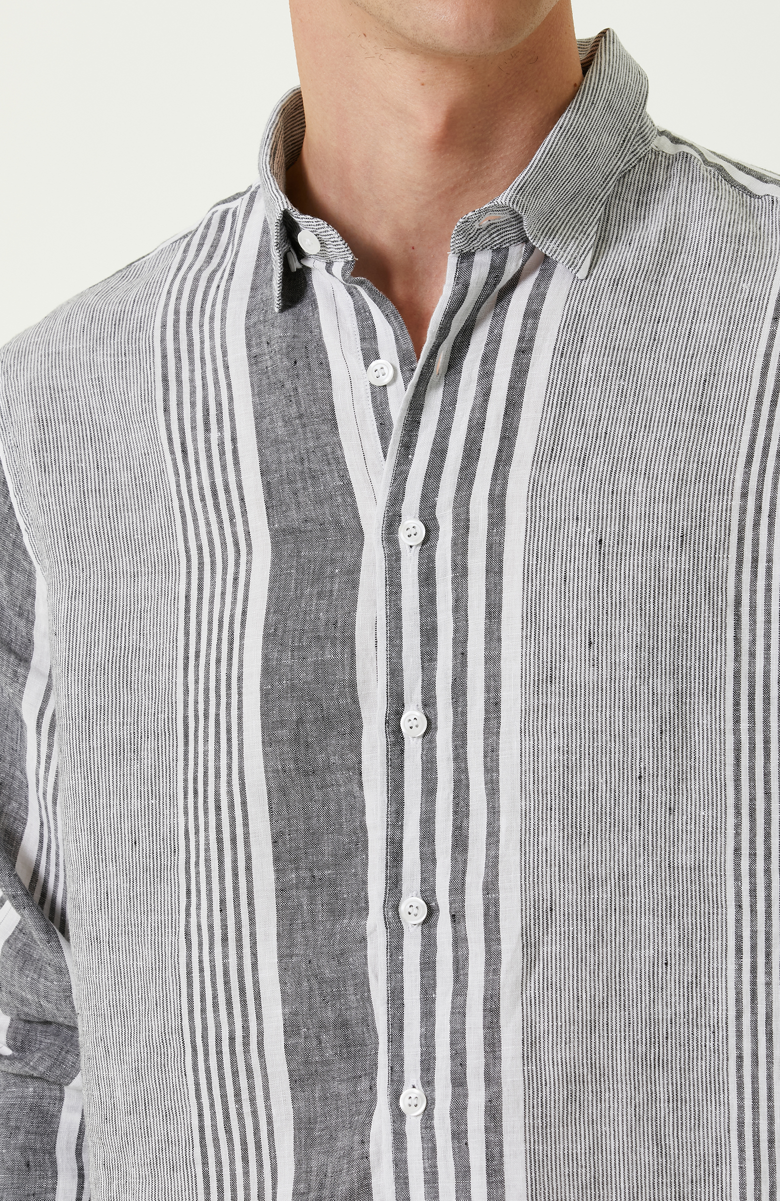 Lacivert Beyaz Keten Gömlek