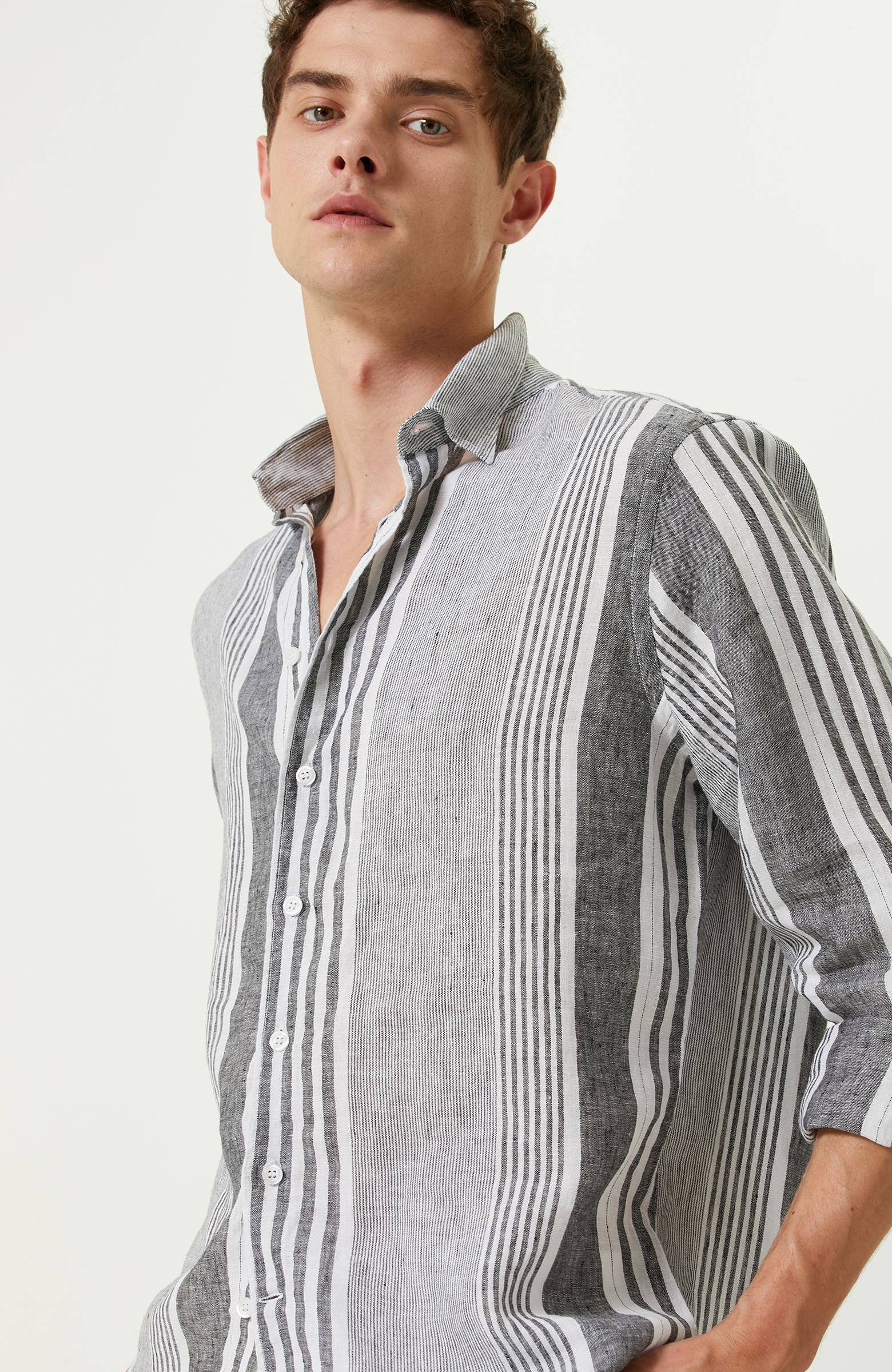 Lacivert Beyaz Keten Gömlek