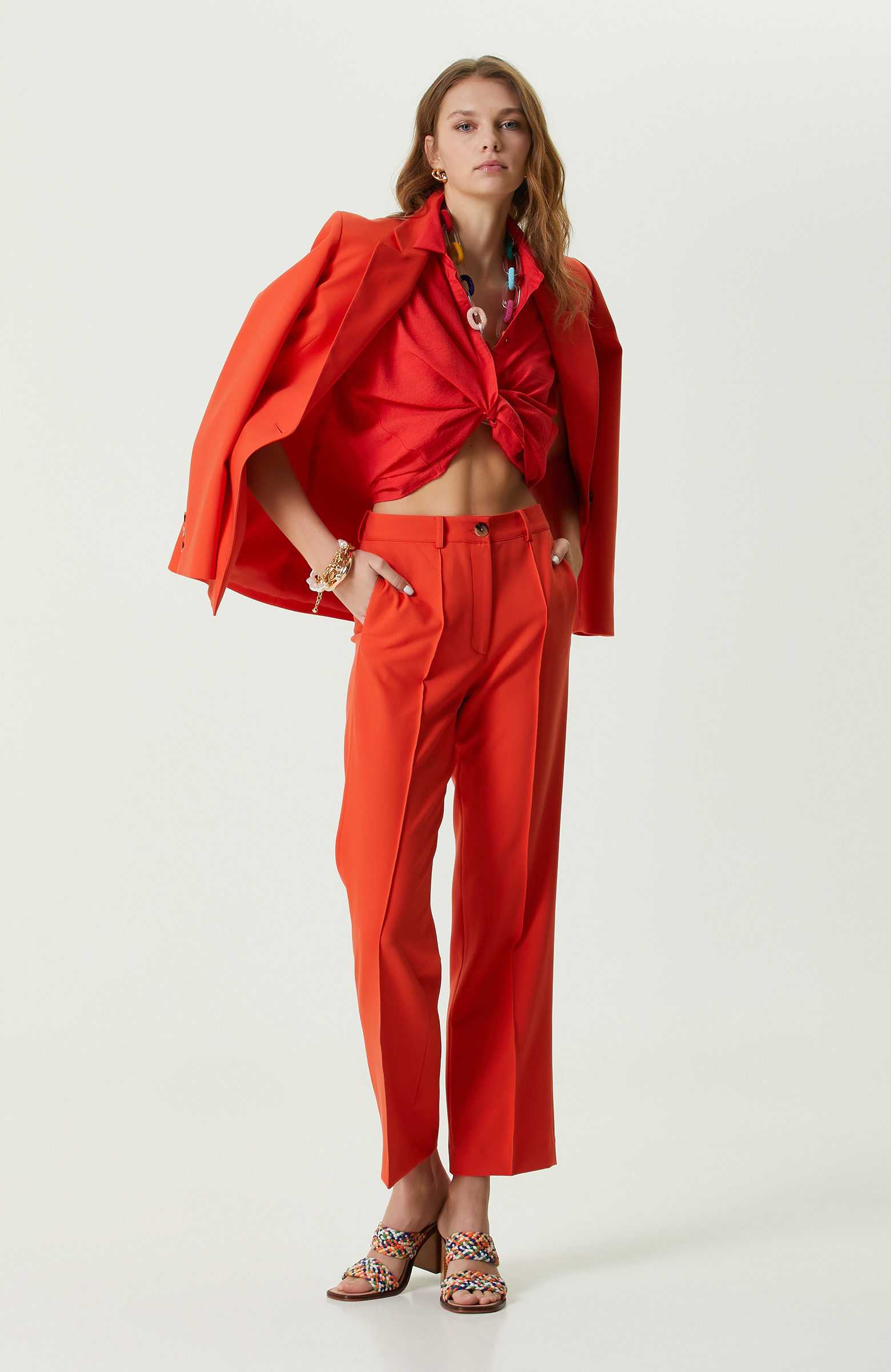 Nar Çiçeği Yüksek Bel Pantolon